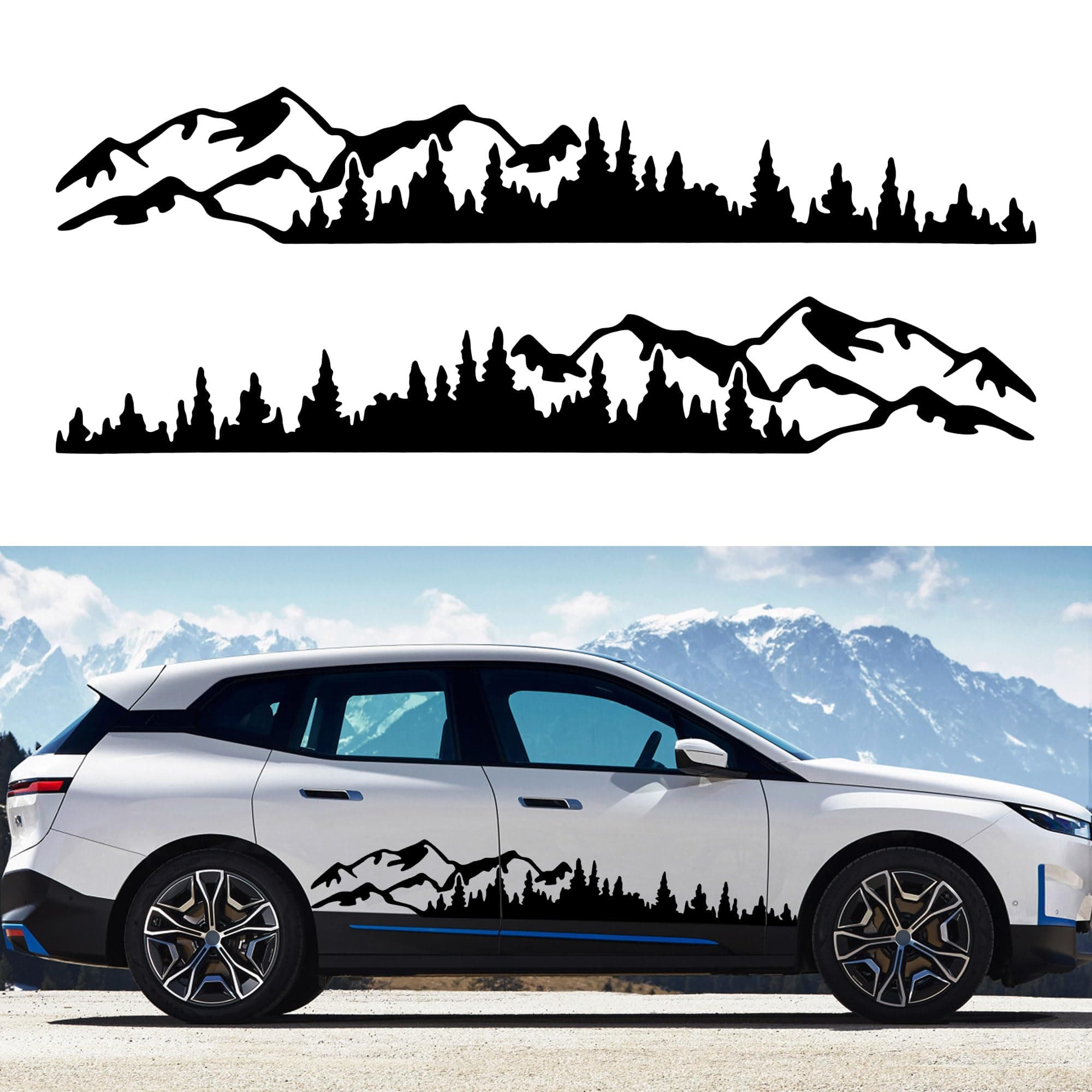 TOMALL 1 Pair 77.4'' Mountain Tree Forest Vinyl Decals for Car Body Door Side Auto Mountains Graphic Stickers Decoration for SUV Off-Road Vehicles Universal Stickers Accessories (B-Black-Large)