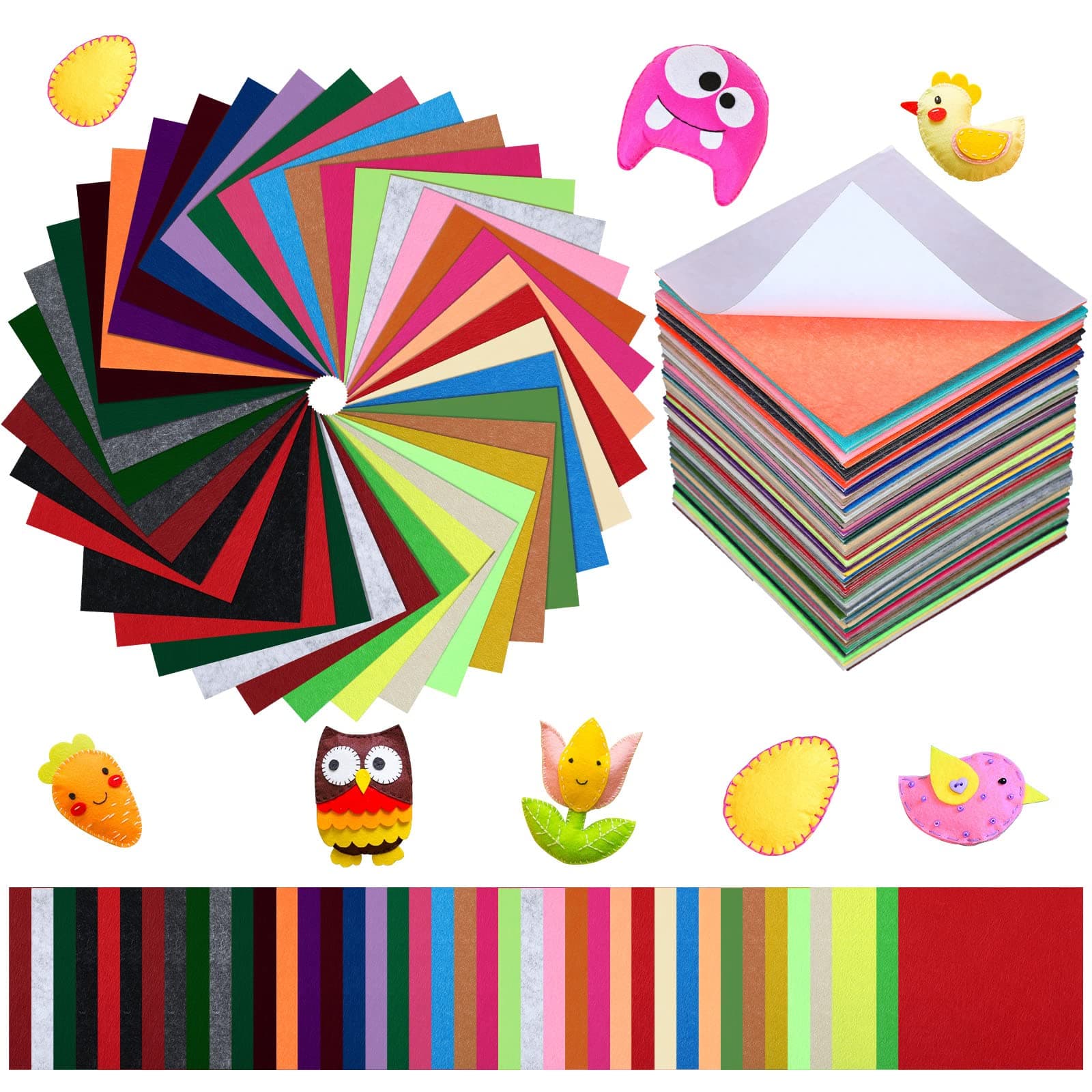 Kinlop 80 Pcs Adhesive Felt Fabric Sheets Craft Multi Colored Sticky Soft Felt Sheets Squares Paper Sheet with Adhesive Backing for Sewing DIY Craft Decoration(4 x 4 Inch)