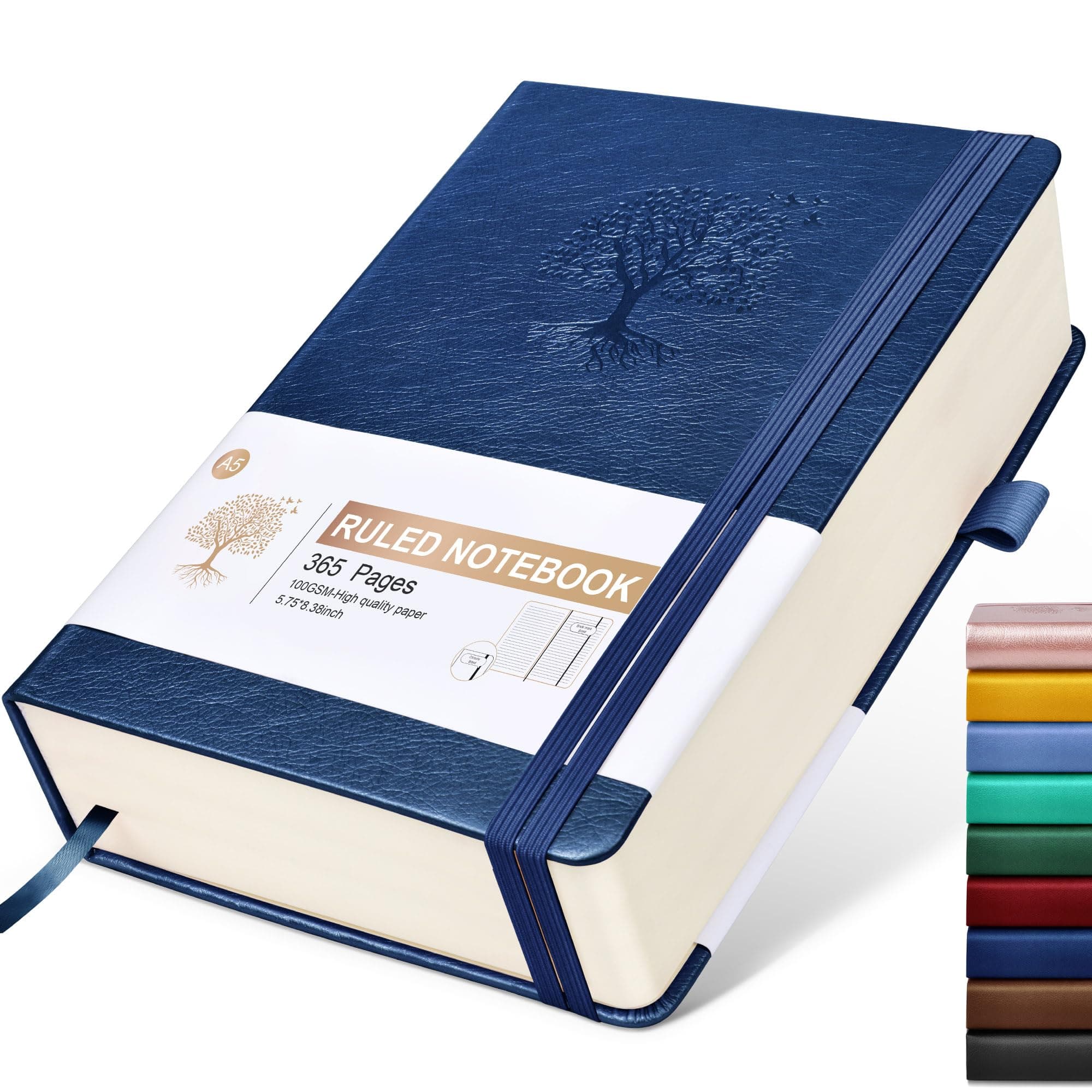 Lined Journal Notebook -365 Pages A5 Thick Journals for Writing Ruled Notebook, Hardcover Leather Journal for Women Men, Daily Notebook for Work, Note Taking, 100Gsm Paper( 5.75'' X 8.38'' Darkblue)