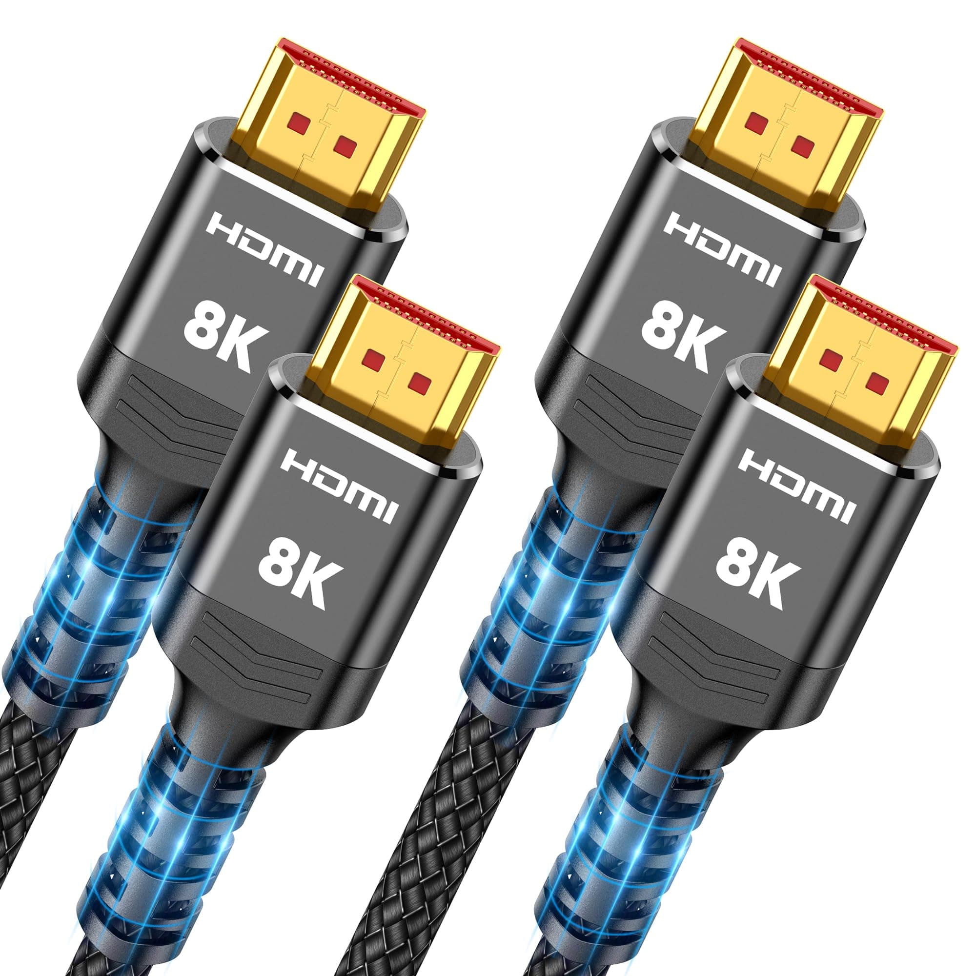 8K HDMI Cable 2.1 2-Pack 6.6FT, Slim 48Gbps High Speed HDMI Braided Cord-4K@120Hz 144Hz 8K@60Hz, HDCP 2.2&2.3, Dynamic HDR,eARC,DTS:X,RTX 3090,Compatible with Roku TV/HDTV/PS5/Blu-ray