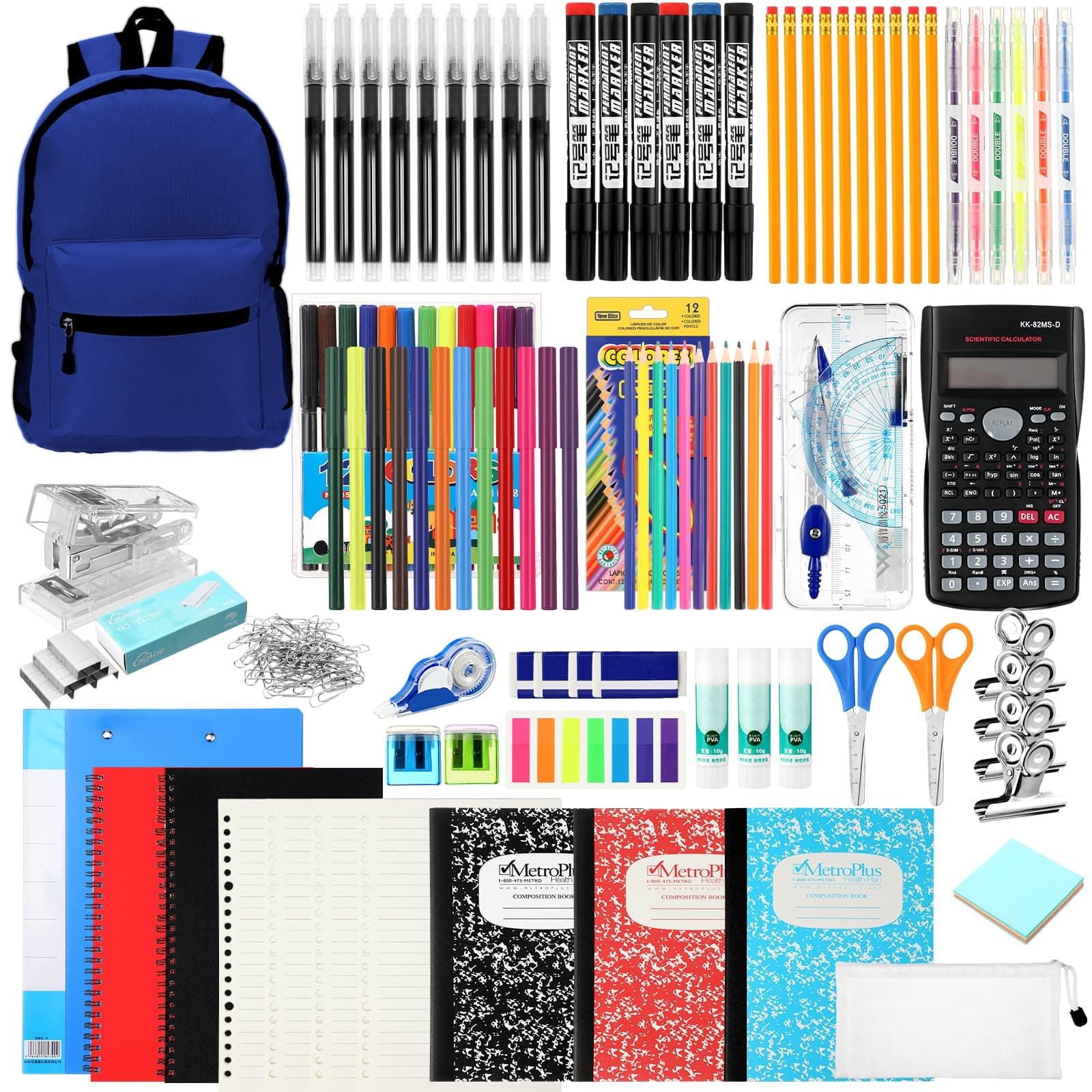 Gilprop 81 Pcs School Supply Kit with Backpack Back to School Supplies Bundle Bulk School Essentials for Elementary Middle High School Students Includes Folders Notebooks Pencils and More(Blue)