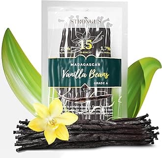 Madagascar Vanilla Beans - Vacuum Sealed Grade A Vanilla Pods - Rich, Creamy Flavor & Aroma -Great for for Baking, Homemade Extract, Paste, Brewing, Coffee, Cooking (15)