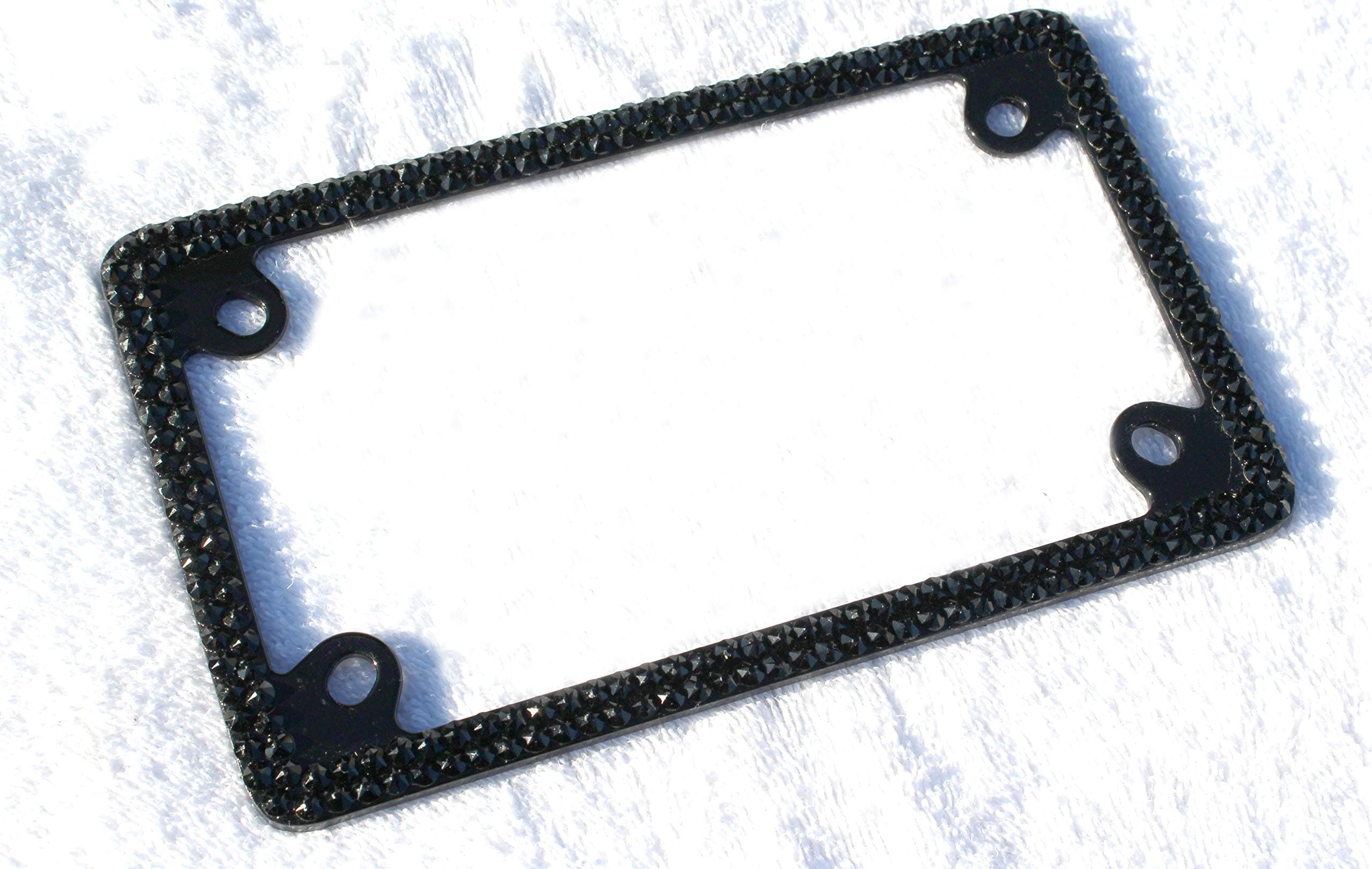 HotblingsMotorcycle 2 Row Black (on Black) Crystal Made Using High-end Brand Name Crystals Metal Bling License Plate Frame & Matching Caps