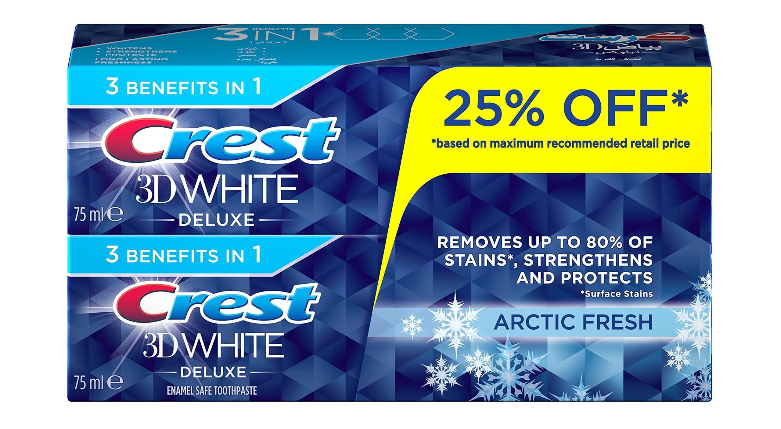 Crest 3D White Arctic Fresh Whitening Toothpaste, 2 x 75ml