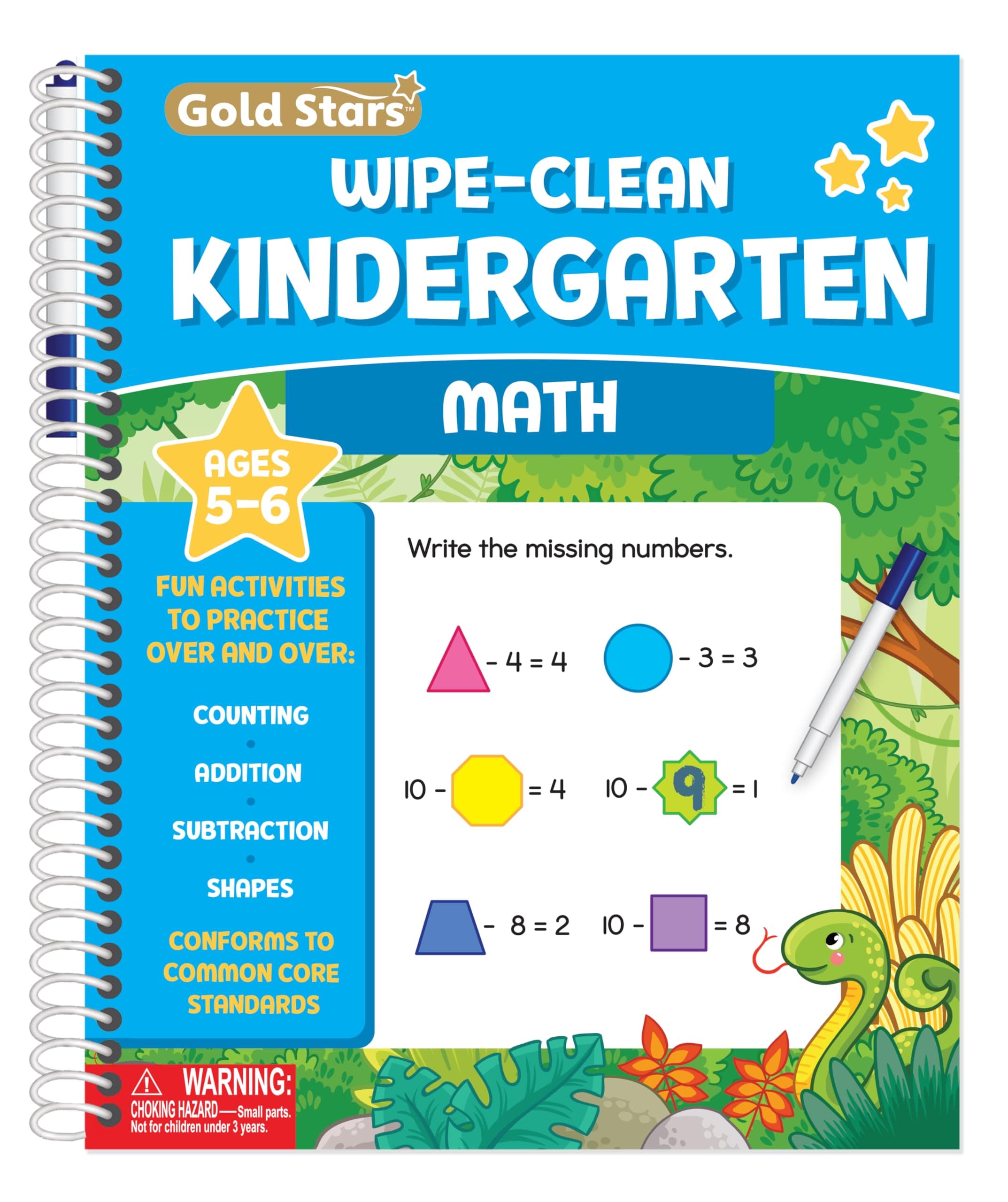 Wipe Clean Kindergarten Math Workbook Ages 5 to 6: Reusable Activities - Addition, Subtraction, Counting and Writing Numbers 1 to 20, Shapes & More (Common Core)