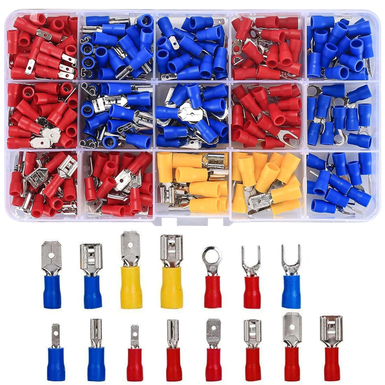 HASTHIP® 280pcs Wire Connector Jointer, Cable Connector Crimp Connectors Assortment Set, Electric Cable Lugs, Flat, Round Connectors, Fork, Ring Terminals, Butt Connectors Automotive Cable Terminals