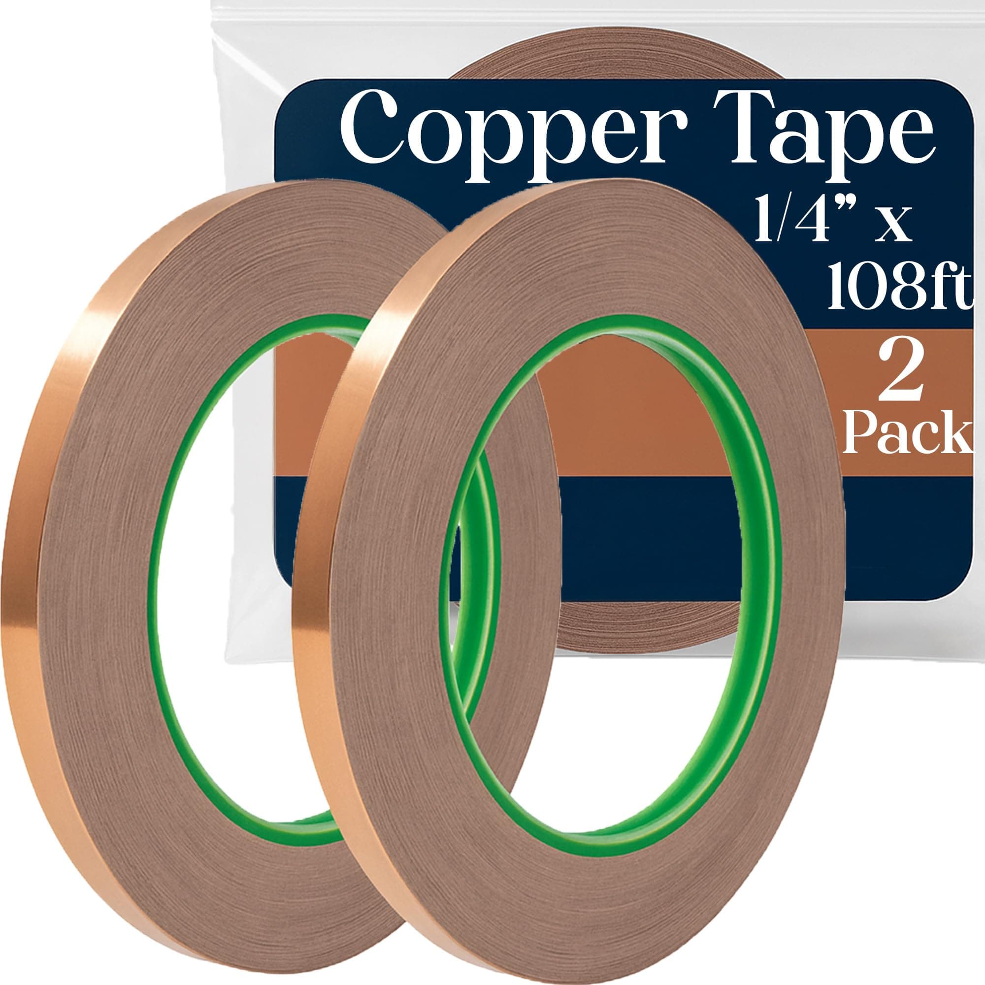 Kraftex Copper Tape [1/4" x108ft, 2PK] – Copper Foil Tape for Stained Glass, DIY Crafts, Guitar Shielding, Slug Control & Faraday Projects
