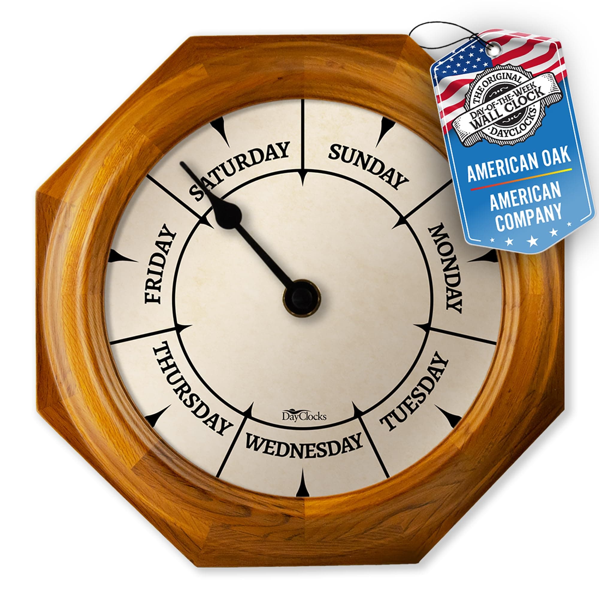 Classic Day of The Week Wall Clock - 10" Solid Oak Wood Frame, Ideal Retirement Gift for Men and Women, Day Clock for Seniors and Retirees