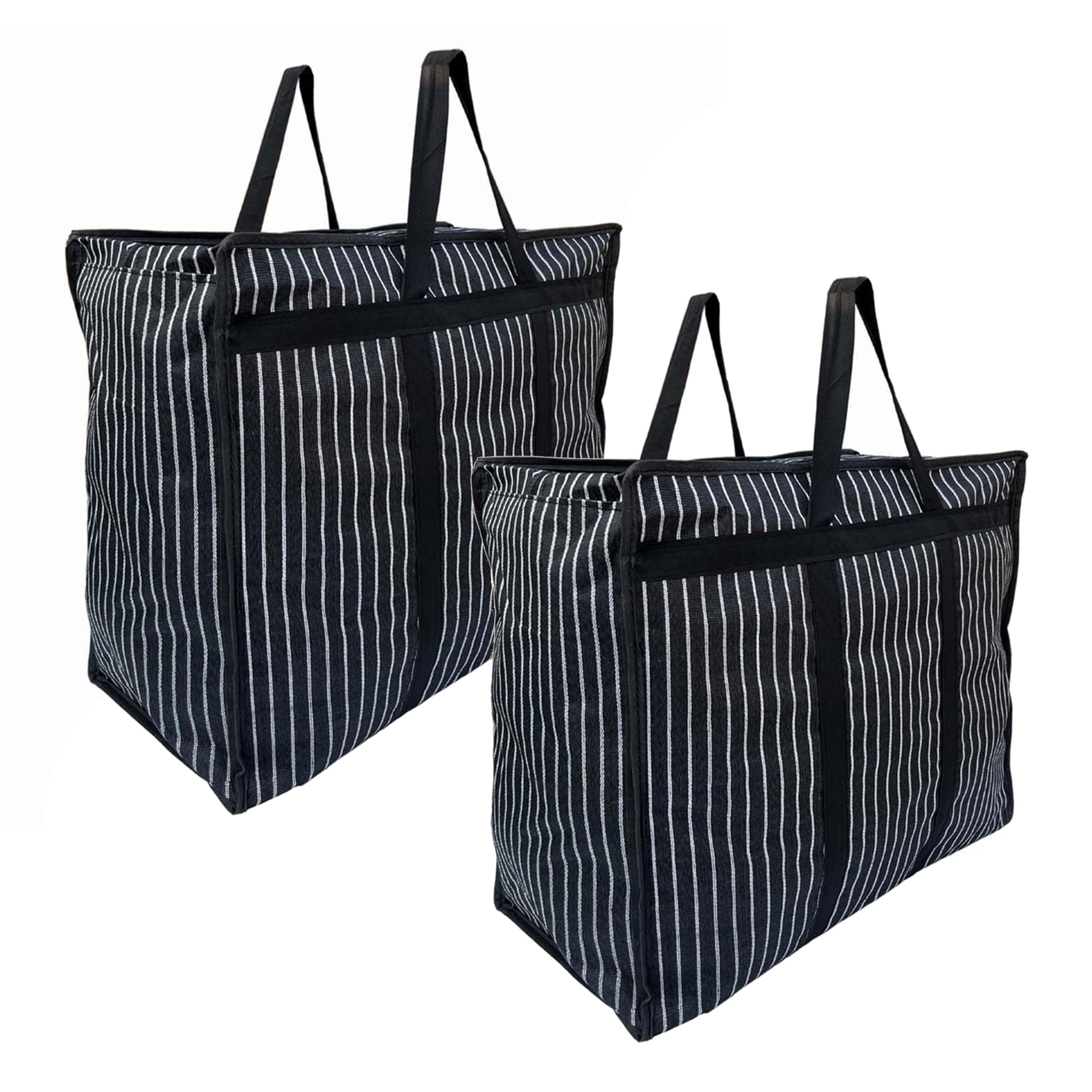 EVK® Multipurpose Extra large Bag with Handles and zipper Moisture Proof Canvas Polyster Underbed Storage Bag For Clothes (55x 60x 30cm) - Black, Rectangular (PACK OF 2)