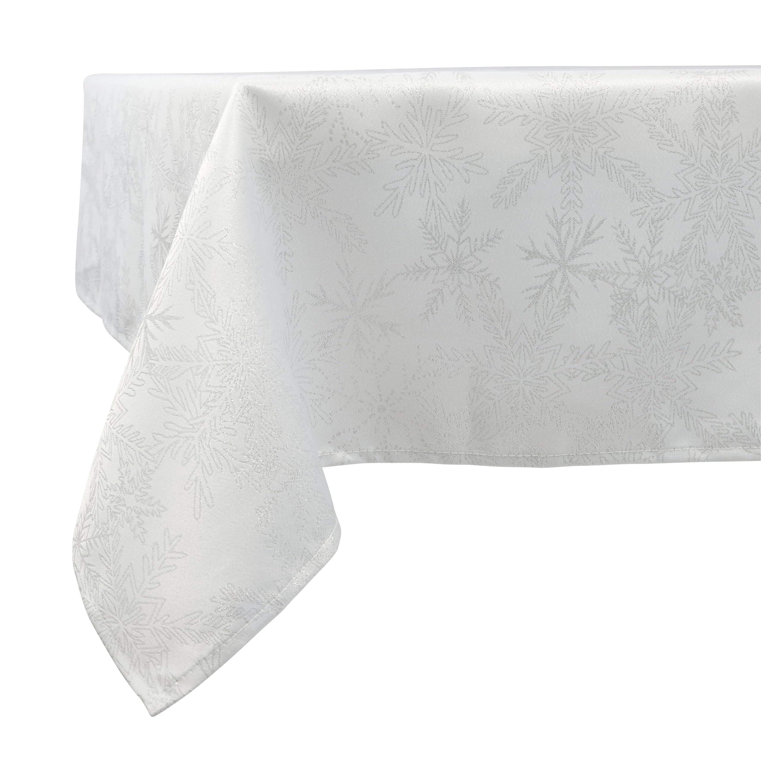 Celebright Christmas Tablecloth - Rectangular 52 x 70 Inches (132 x 178 cm) - Ideal for 4-6 Dinner Place Settings - Metallic Blizzard Snowflake Embossed Design - White & Metallic Silver