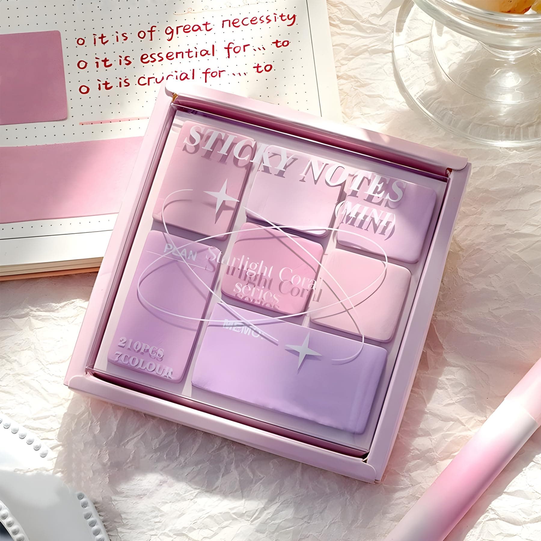 WISHKEY Colorful Sticky Notes, 210 Sheets Sticky Notes, Sticky Pad for Study, Point It Marker Stationery Items, Self-Adhesive Memo Pad, Planners and Memo Sticker (Assorted, Pack of 1)