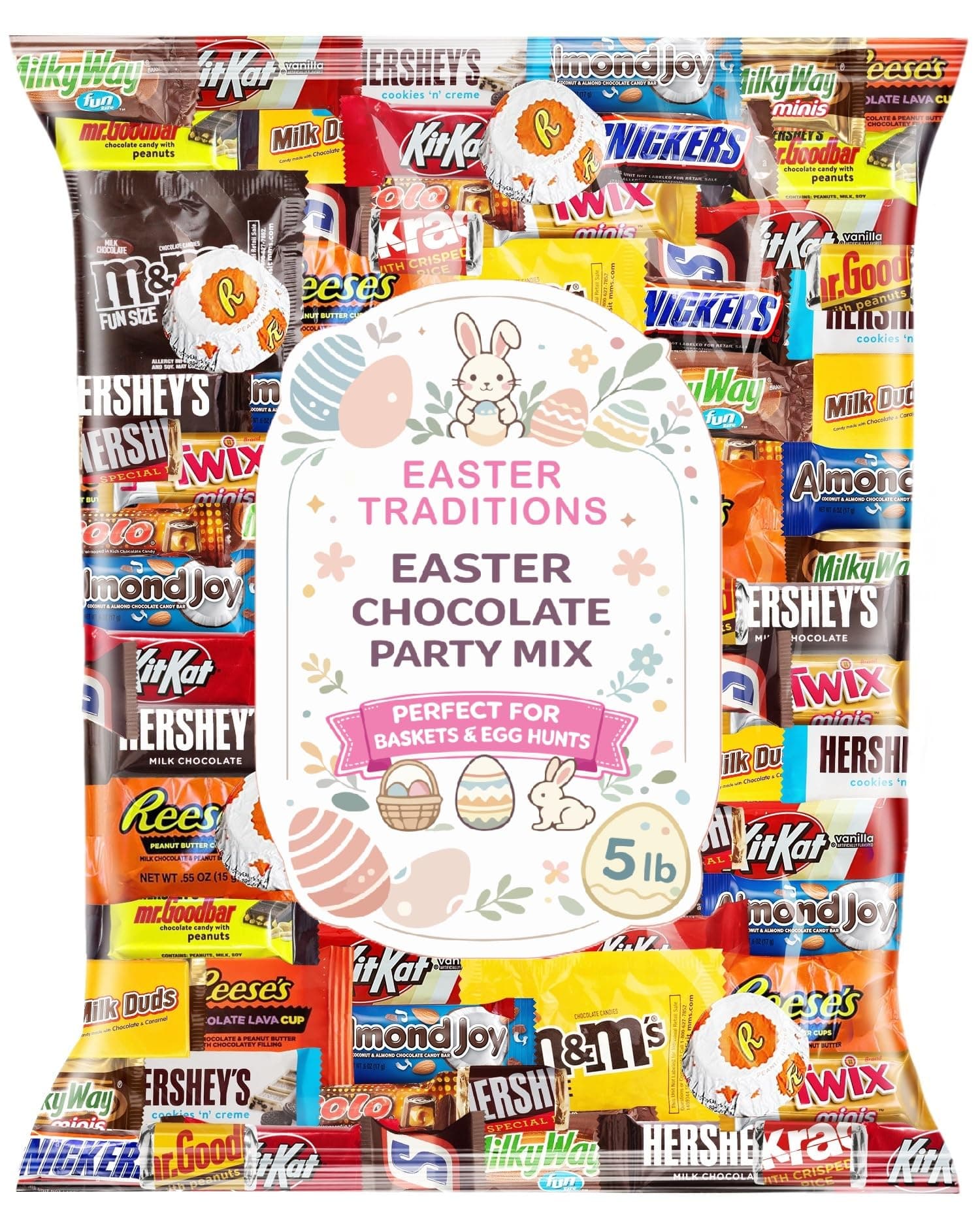 Easter Chocolate Candy Variety Pack 5 LB Bulk Bag – Approx. 225 Individually Wrapped Treats – Assorted Milk & Dark Chocolate, Peanut Butter, Wafer & Coconut Mix – Perfect for Parties, Gifts & Sharing