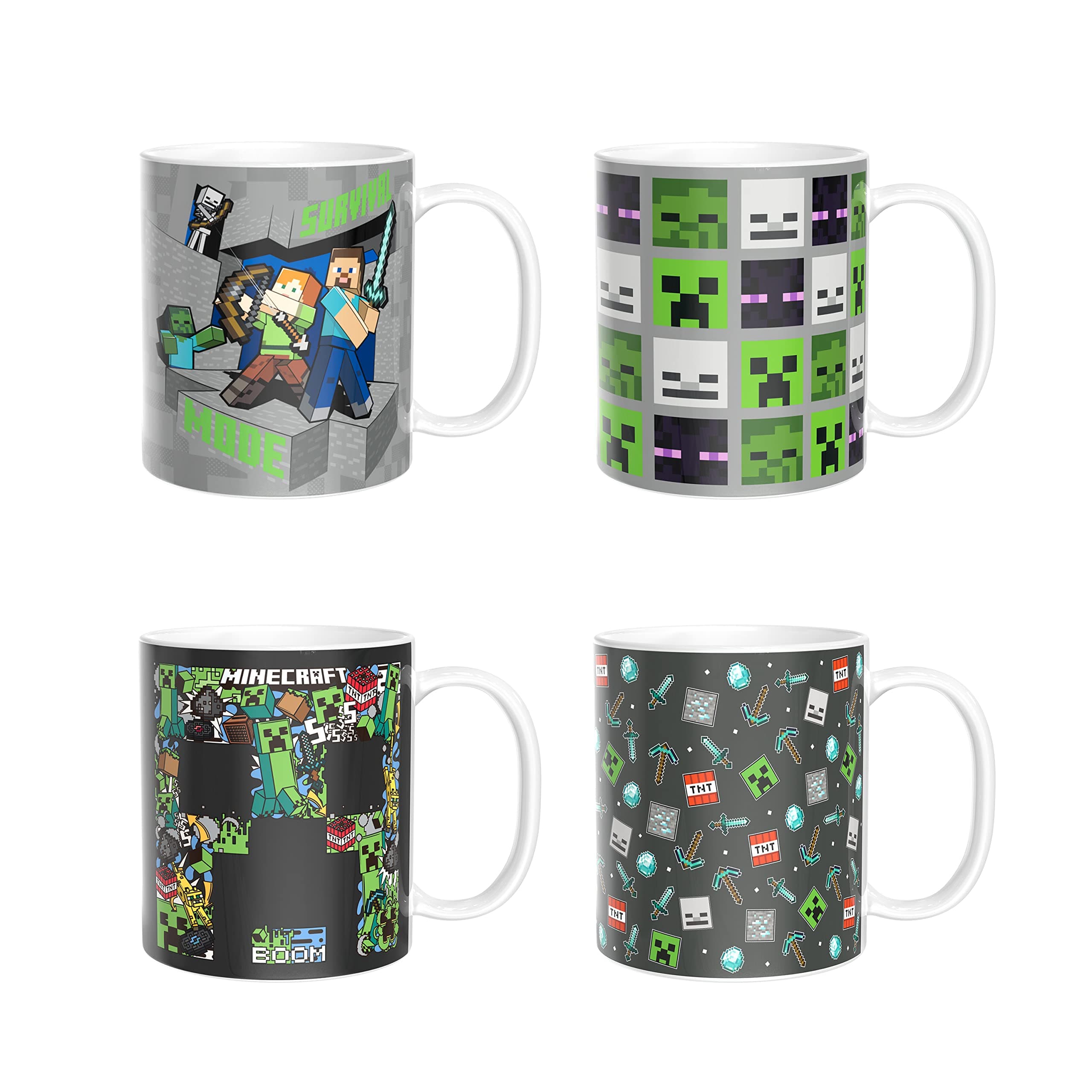 Minecraft Mug Unique Ceramic Coffee Cup Set, Can Coffee Mugs with Comfortable Handle for Gamer Gifts, Dishwasher and Microwave Safe (11.5 oz, 4-Piece Set)