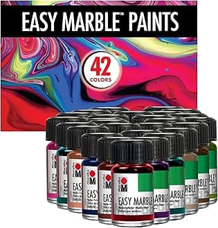 Marabu Easy Marble Paint Set – 42 Colors Including Metallic and Shimmer – Solvent-Based Hydro Dipping Paint for Paper, Glass, Plastic, Wood, and More – 15ml (0.5 fl. oz) Bottles