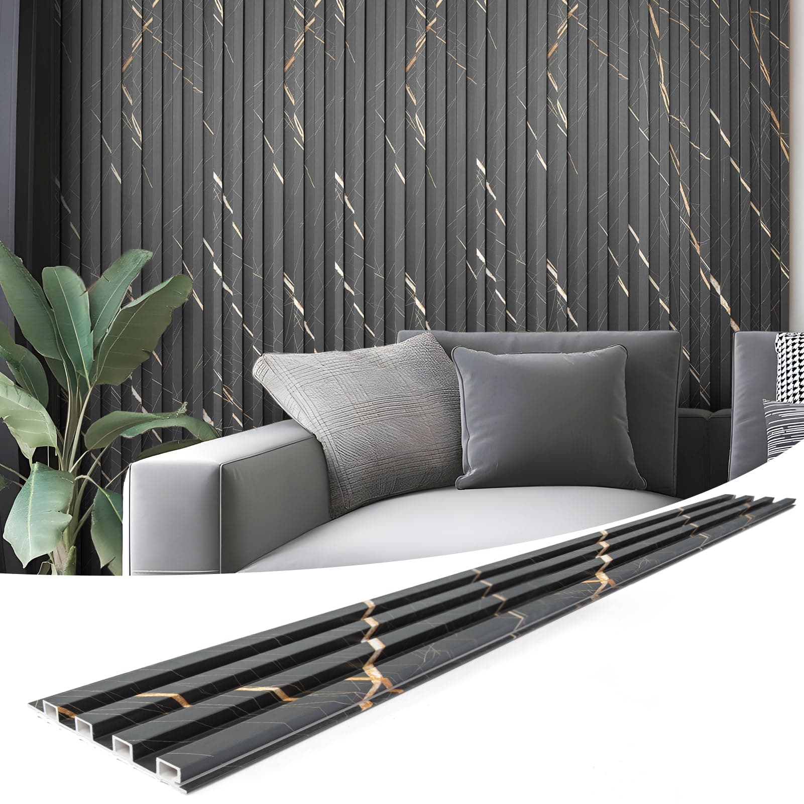 Art3d 8-Pack WPC Slat Panel for Interior Decor, Decorative Fluted Accent Wall Covering for Living Room Bedroom TV Background Office, 96 x 6 Inch - Granite