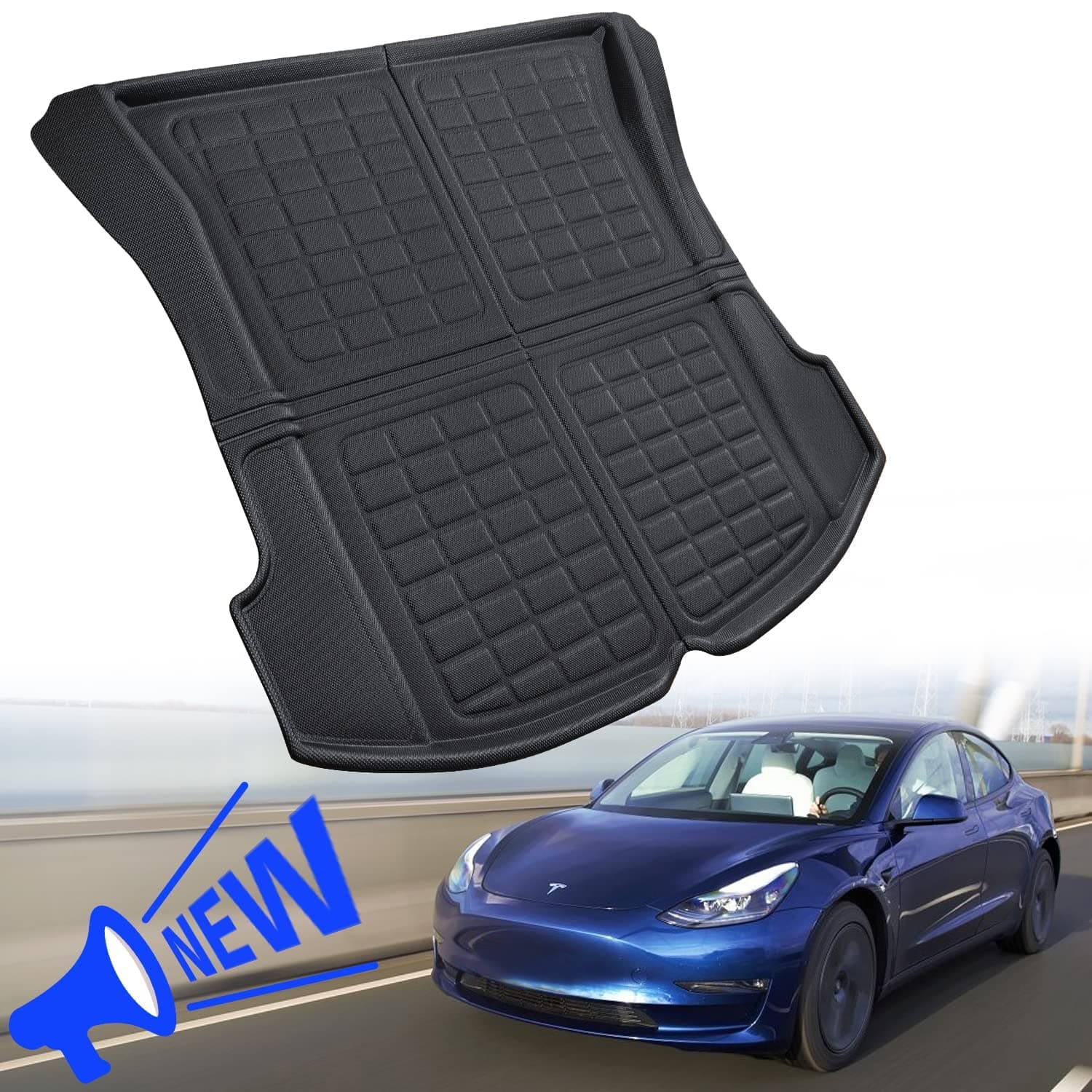 MAKINGTEC Trunk Mat for Tesla Model 3, Premium All Weather Anti-Slip Waterproof Cargo Rear Liner Interior Accessories, Compatible with Model 3 2022 2021 2020 2019 2018 2017