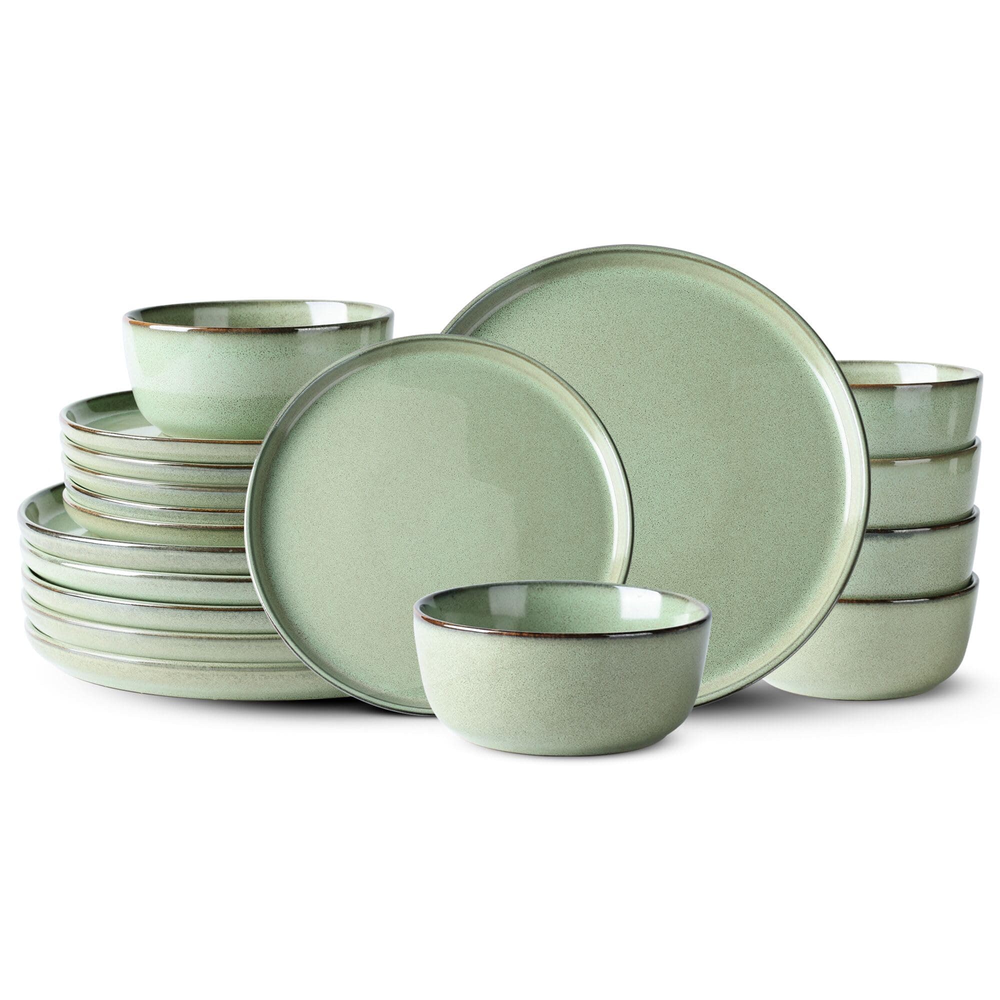 GBHOME Ceramic Dinnerware Sets for 6, 18 Pieces Stoneware Plates and Bowls Sets, Scratch Resistant Dishes, Dishwasher & Microwave Safe-Pastel Green