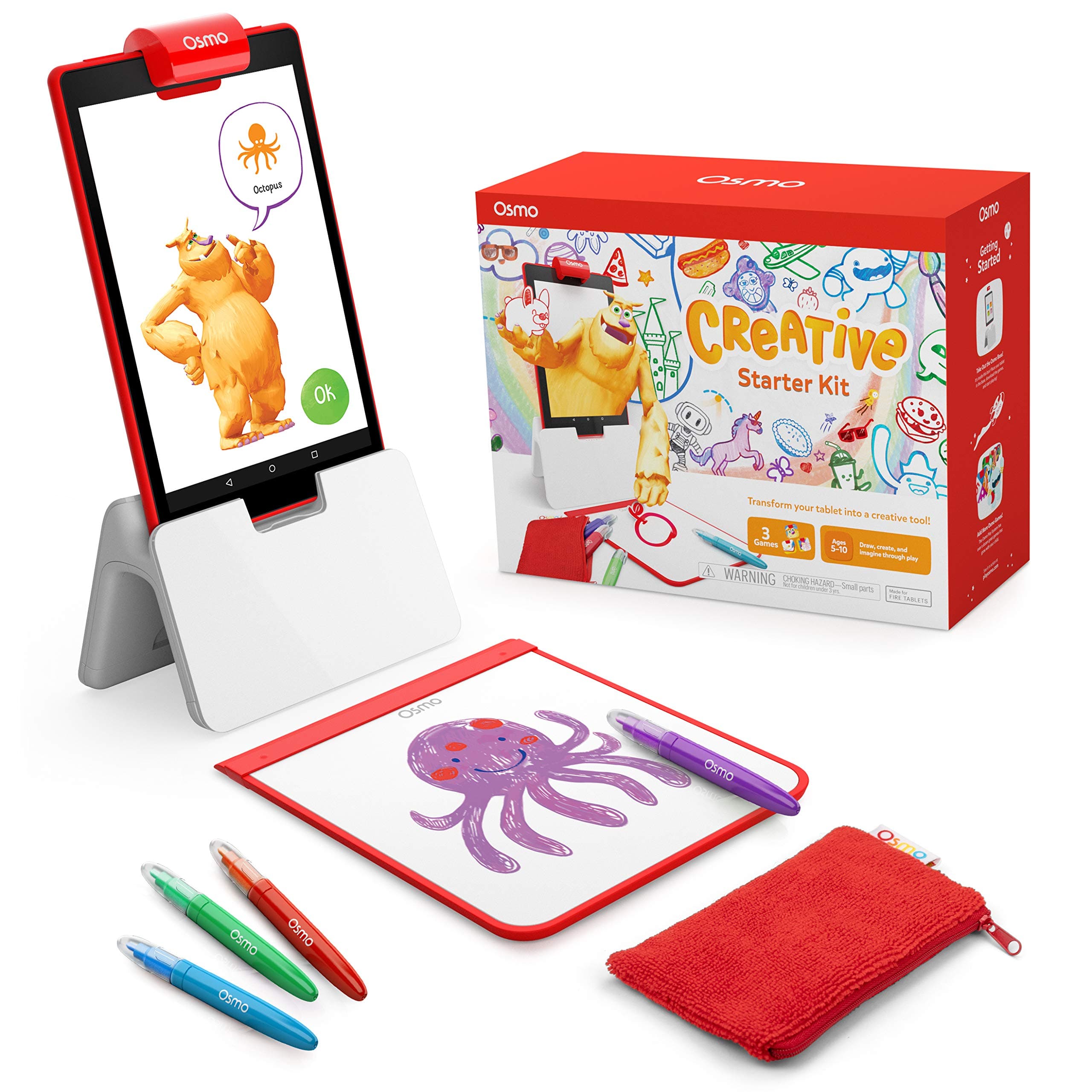 Creative Starter Kit for Fire Tablet-3 Educational Learning Games-Ages 5-10-Creative Drawing & Problem Solving/Early Physics-STEM Toy Gifts-Kids(Osmo Fire Tablet Base Included-Amazon Exclusive)