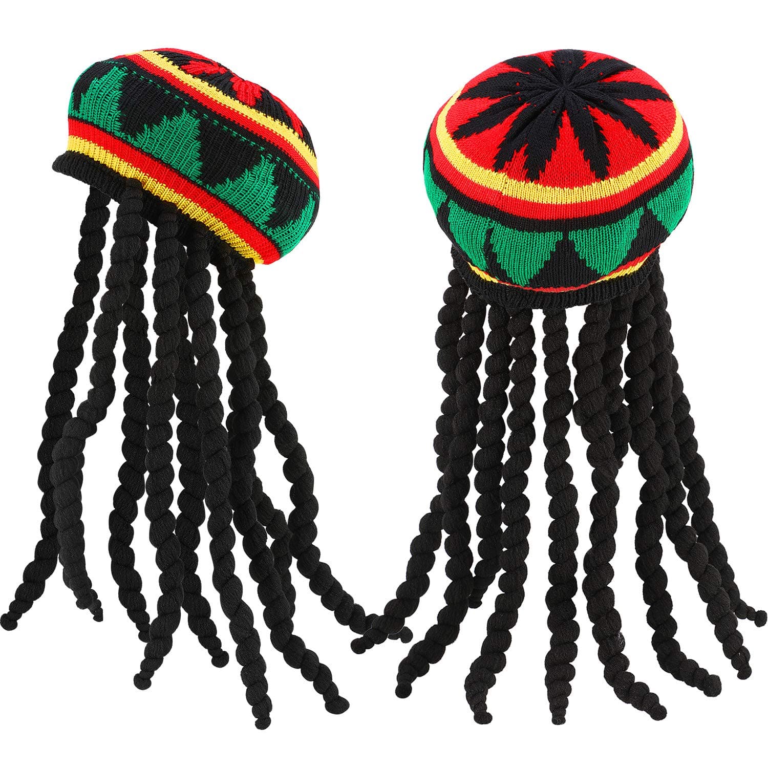 2 Pcs Rasta Hat with Black Dreadlocks Wig Rasta Wig with Dreads, Size 17.3