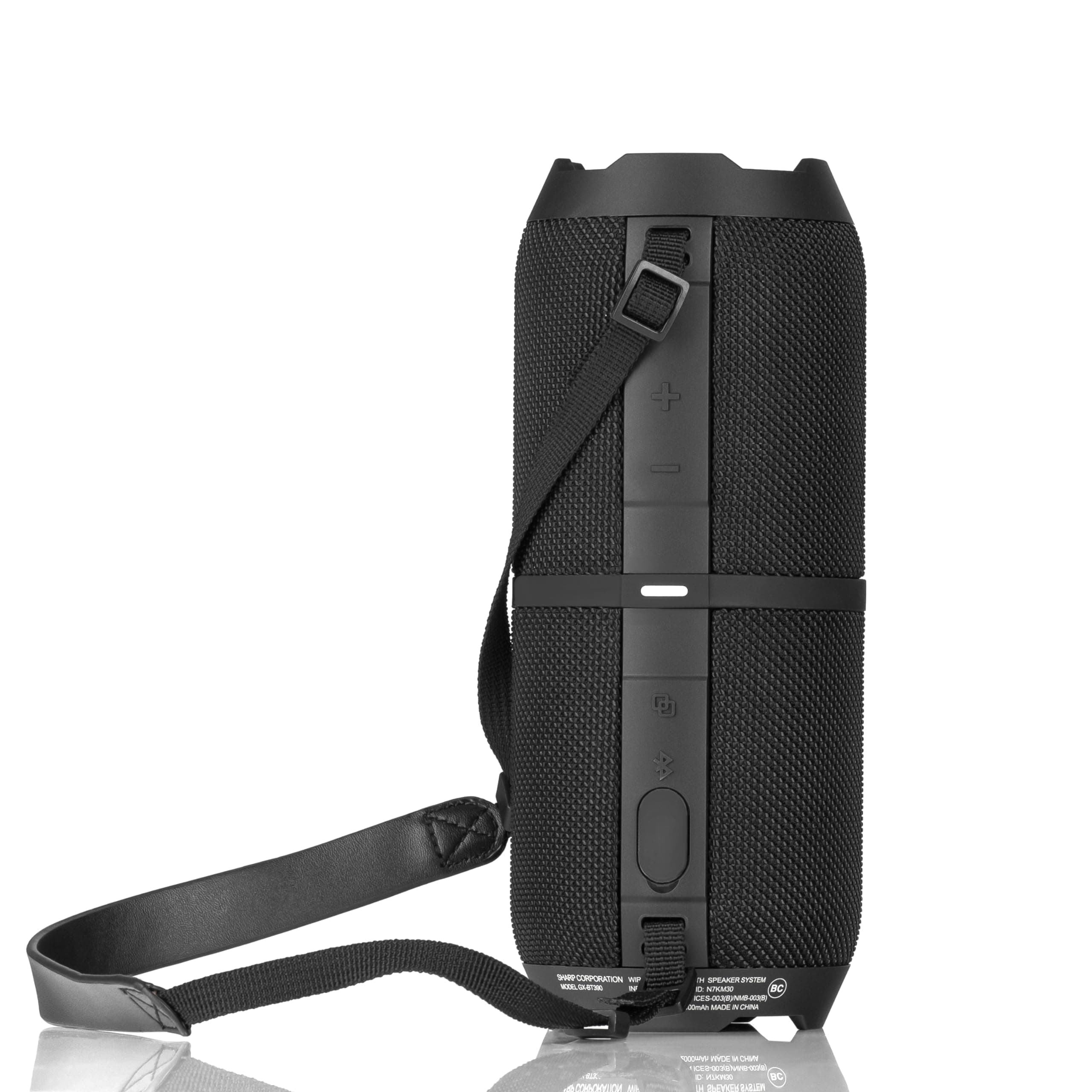 Sharp GX-BT390 Crystal Clear Series Bluetooth Speaker | Waterproof IP67 | 10 Hour Playtime | 2 Light Modes | 60W Max Power with Strong Bass | True Wireless Pairing | Hands-Free Calling | Strap | Black