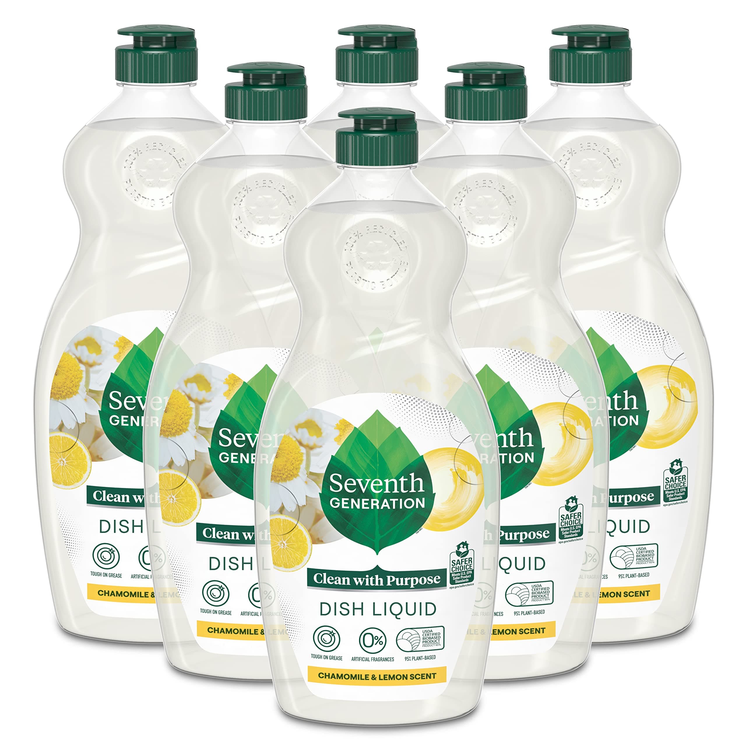 Seventh Generation Dish Soap Liquid Chamomile & Lemon Scent Pack of 6 Dishwashing Soap Dish Detergent Liquid Soap 19 oz
