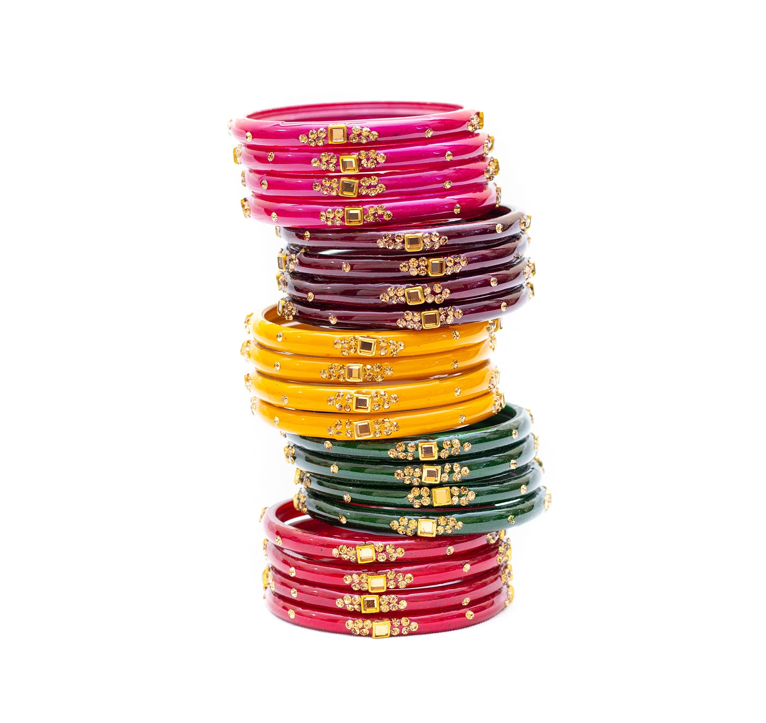 Swara CreationsTraditional Bangles Set |Glass Kade with Gemstone, stone work | Glossy Bangles for Women & Girls