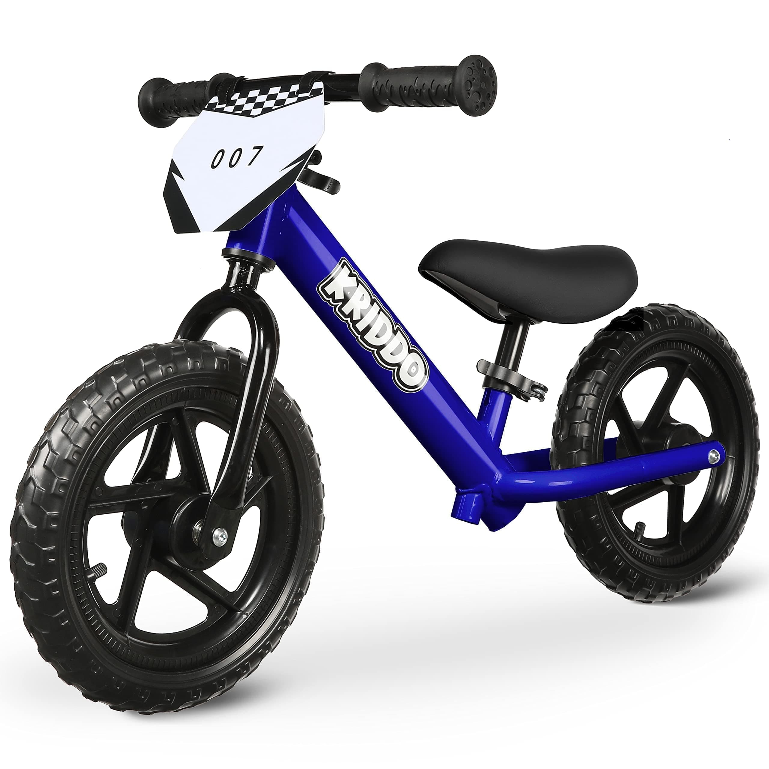 KRIDDO Toddler Balance Bike 2 Year Old, Age 18 Months to 5 Years Old, 12 Inch Push Bicycle with Customize Plate (3 Sets of Stickers Included), Gift Bike for 2-3 Boys Girls, Blue