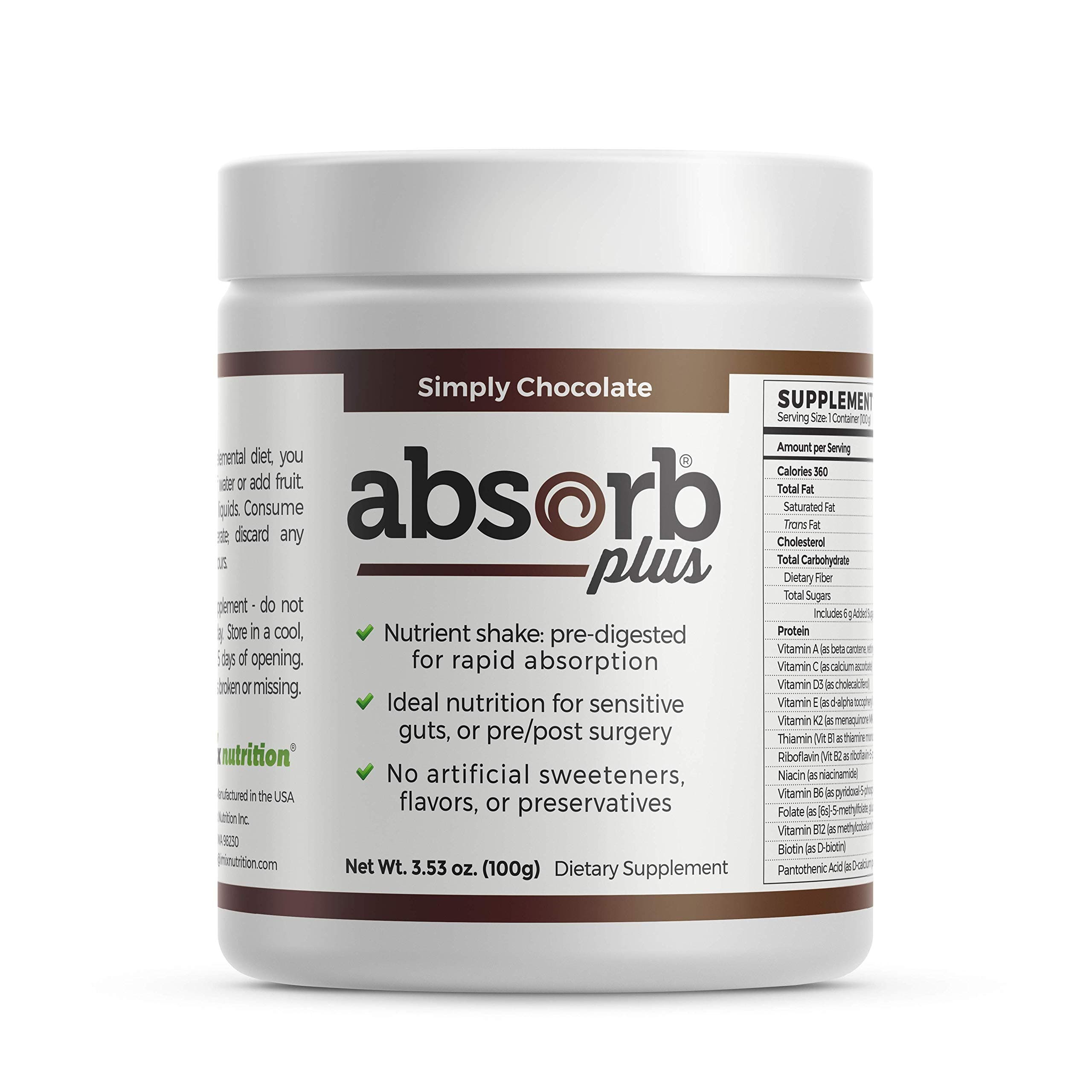 Isolate Protein - Diet Supplement for Improved Gut Health, Extra Nutritional Support, Non-GMO, Gluten-Free, Lactose-Free, Casein-Free (100 g, Simply Chocolate)