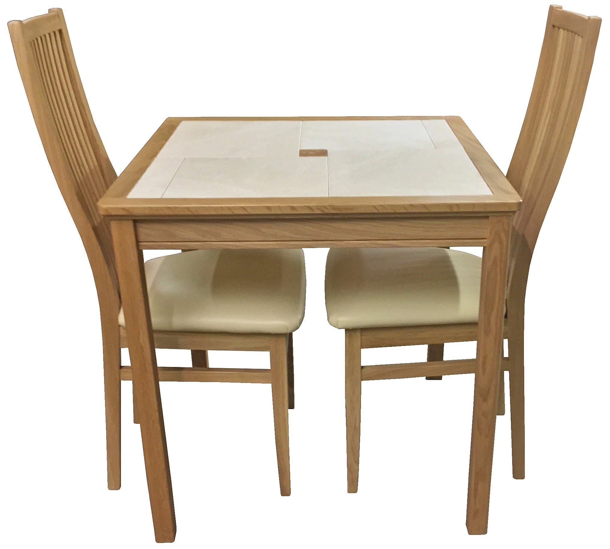 AnBerCraft Beaumont Range Oyster Tile Top Small Dining Table Set with 2 Cambridge Chairs, Wood, Natural Oak, 75x75x75 cm