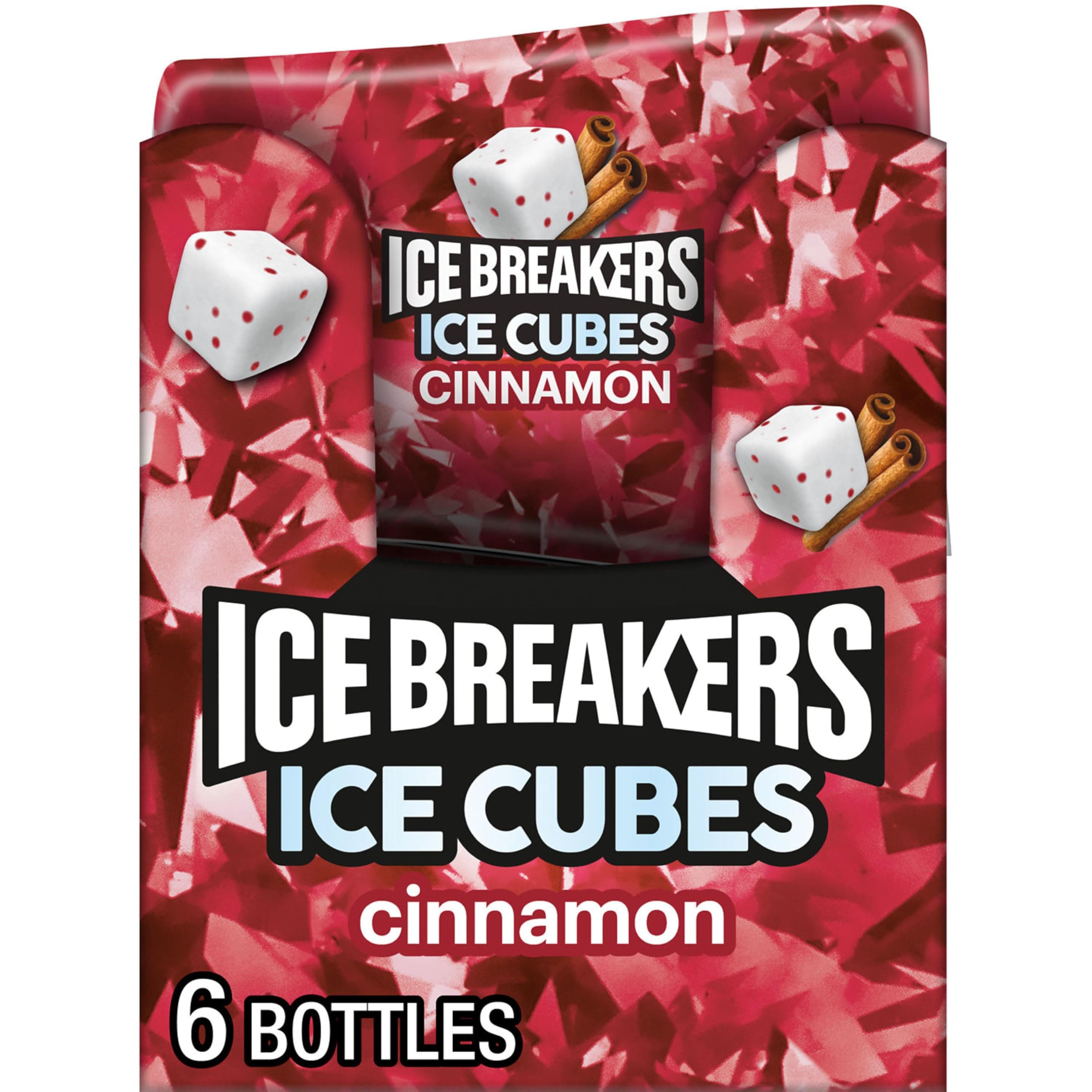 Ice Cubes Cinnamon Flavored Sugar Free Chewing Gum Bottles, 3.24 oz (6 Count, 40 Pieces)