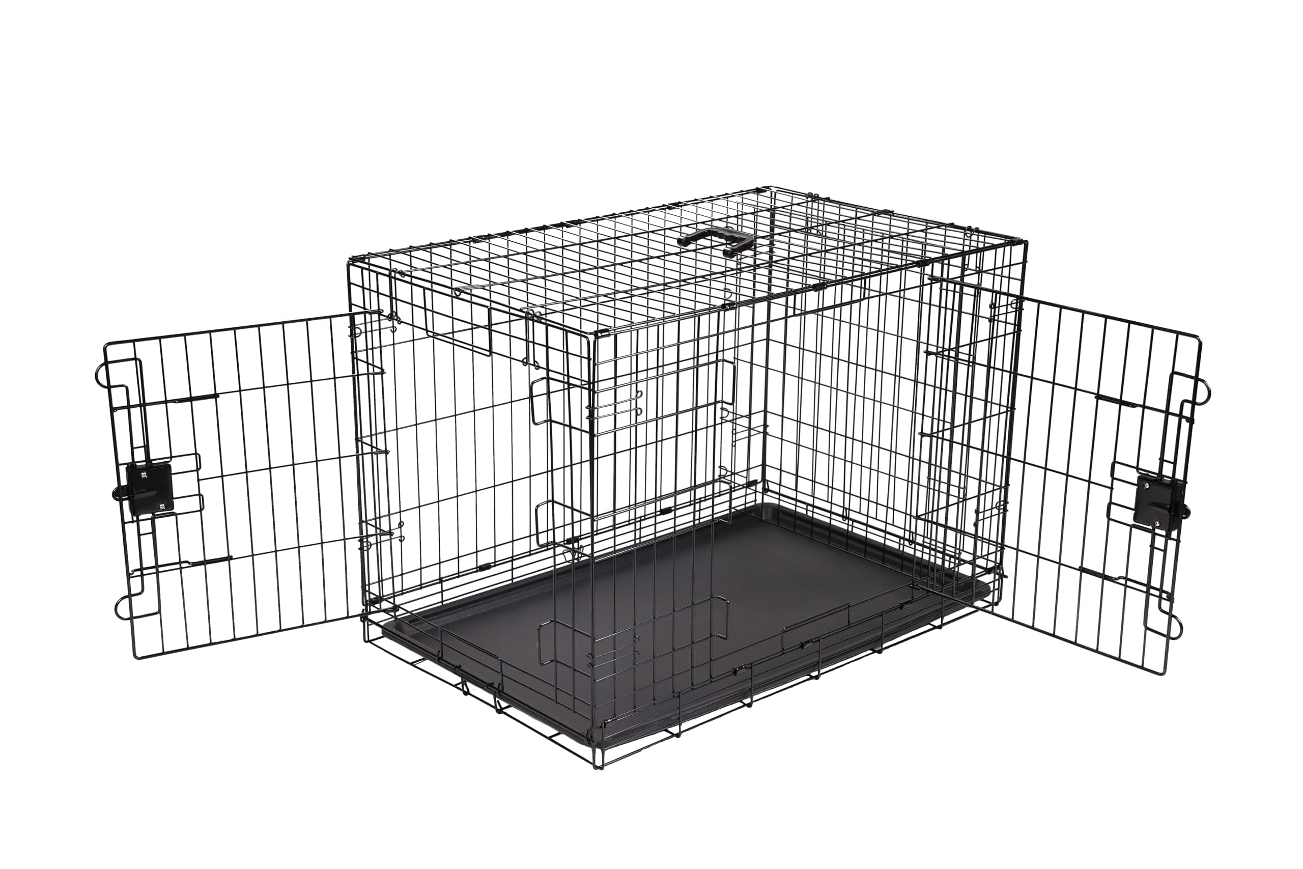 – Amazon Basics Large Metal Dog Crate/Cage with Tray, Durable and Foldable Dog Cage with Double Door, Black, Large 91cm (36")