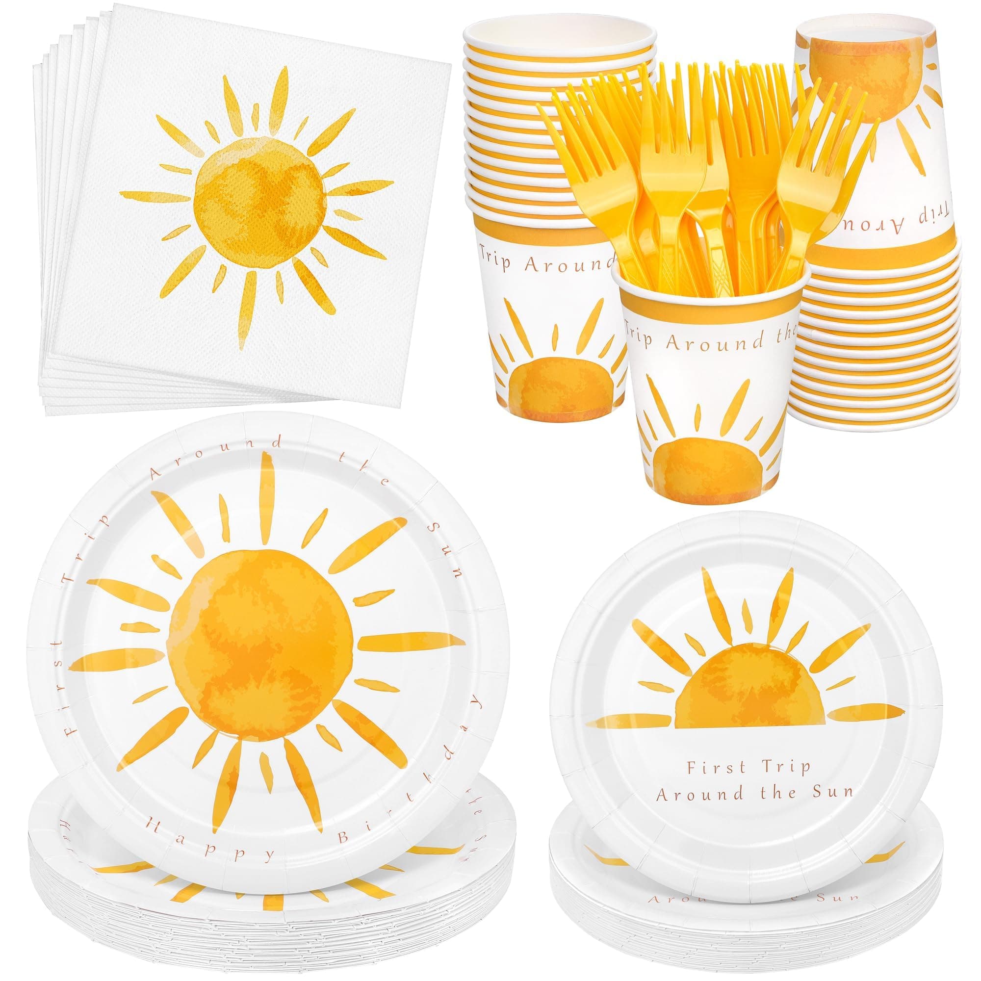 Kochorie 144 Pieces Boho Sun Birthday Party Decorations Tableware Sets Including Disposable Bohemia Sunshine Plates Napkins Cups Forks Serves 24 for Sun Baby Shower Party Supplies
