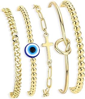 Gold Bracelets Set for Women Stack, Chunky Thick Bracelets Stack for Women Trendy, Simple Dainty Thin Gold Plated Cuff Stackable Bracelets With Beaded Cuban Paperclip Snake Rope Bangle Hand Chain Jewelry