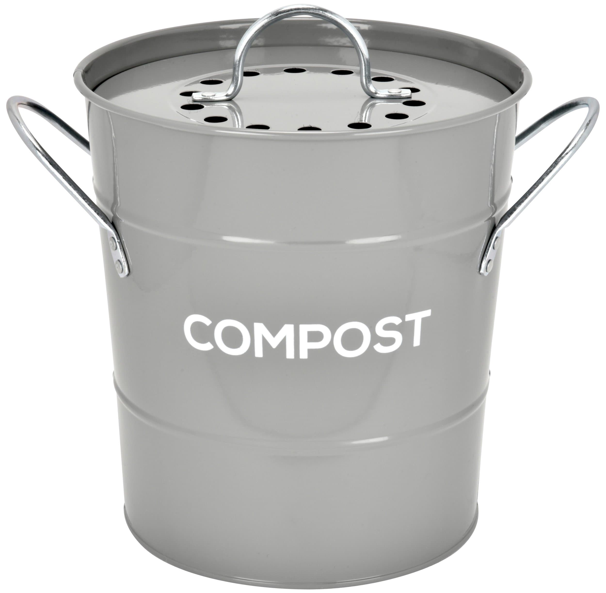Indoor Kitchen Compost BIN, Great for Food Scraps, Includes Charcoal Filter for Odor Absorbing, Removable Clean Plastic Bucket, Handles, Durable Stainless Retro Design, 1 Gallon, Grey