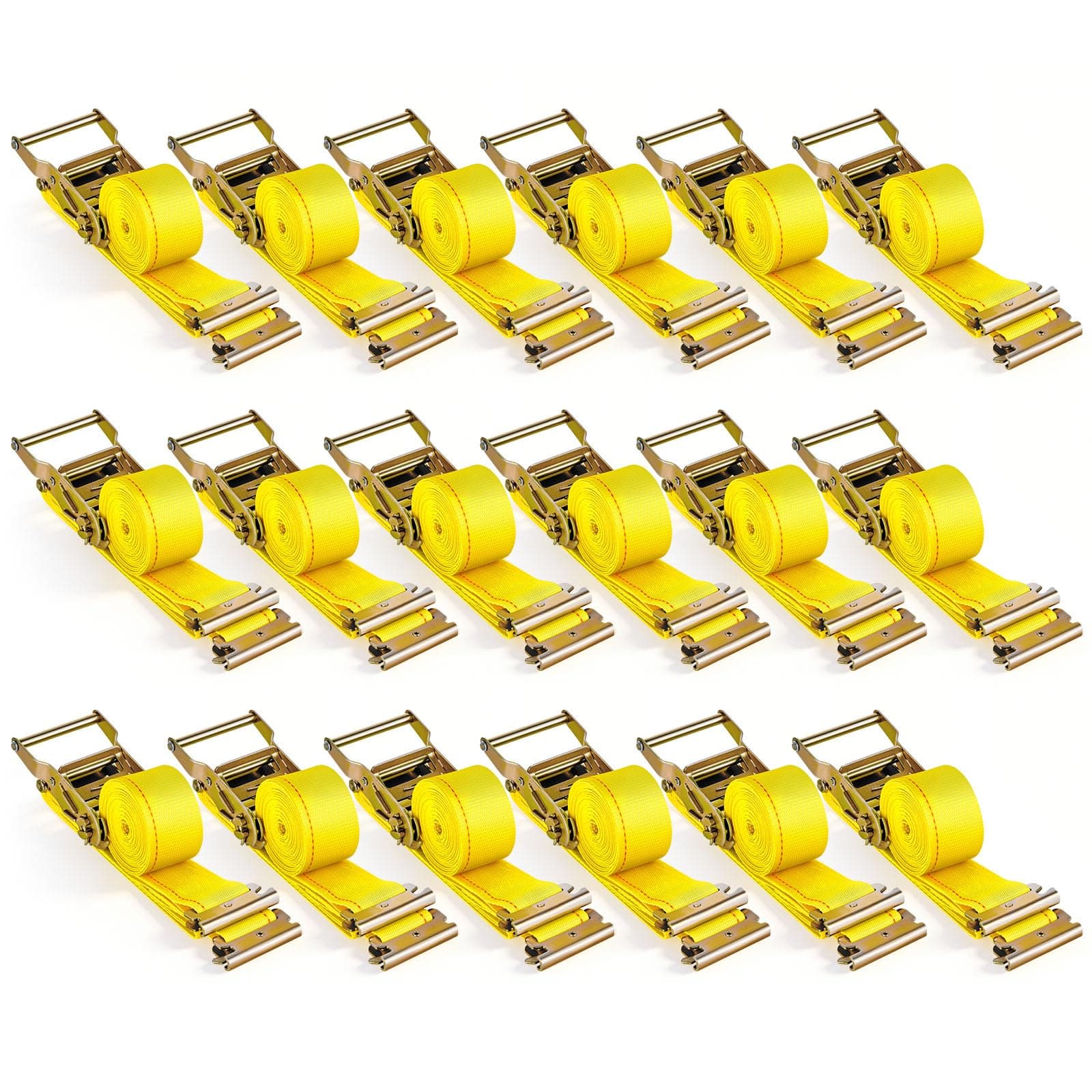 VEVOR 18PCS E Track Ratchet Strap, 2" x 15'E-Track Straps 4400 LBS Breaking Strength, Polyester Webbing & Spring Fitting & Ratchets, Durable Tie-Downs for Tires Motorcycles Trailers Loads Yellow