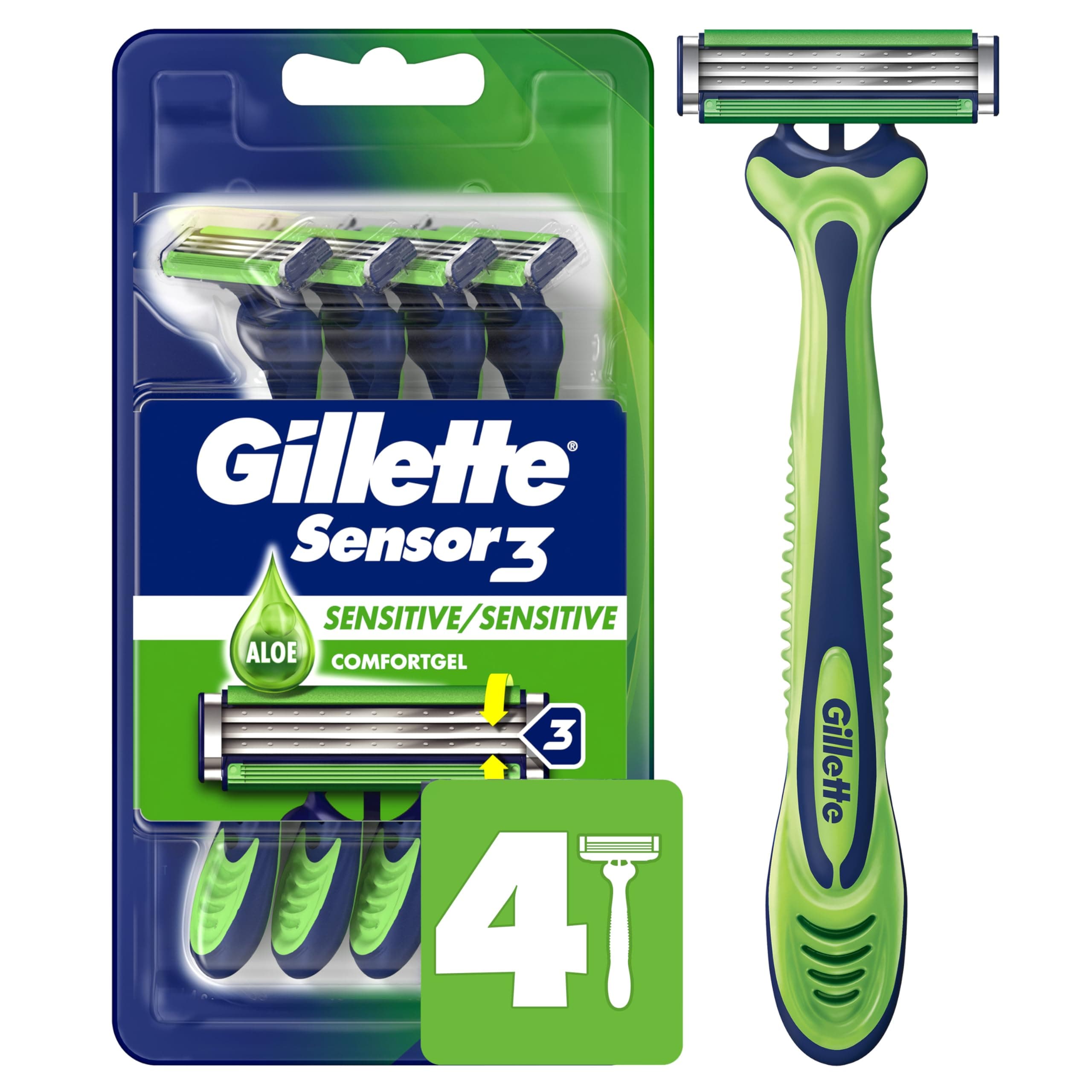 Sensor3 Sensitive Men's Disposable Razor, 4 Razors