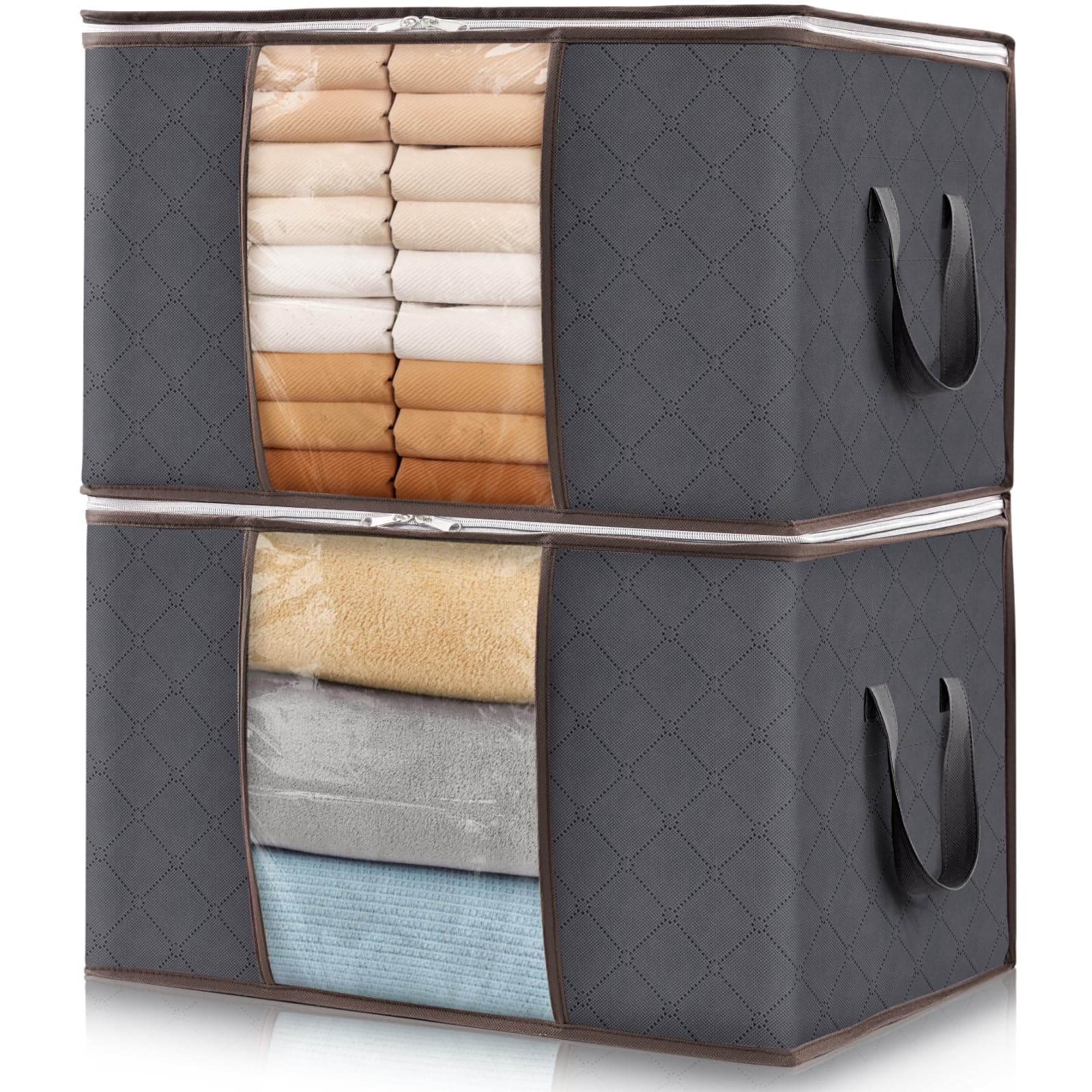 Lifewit 2 Pack Clothes Storage Bags, Foldable Storage Box Moving Bags Wardrobe Storage Organiser Packing Boxes for Moving House with Clear Window for Clothing Bedding Blankets, Grey