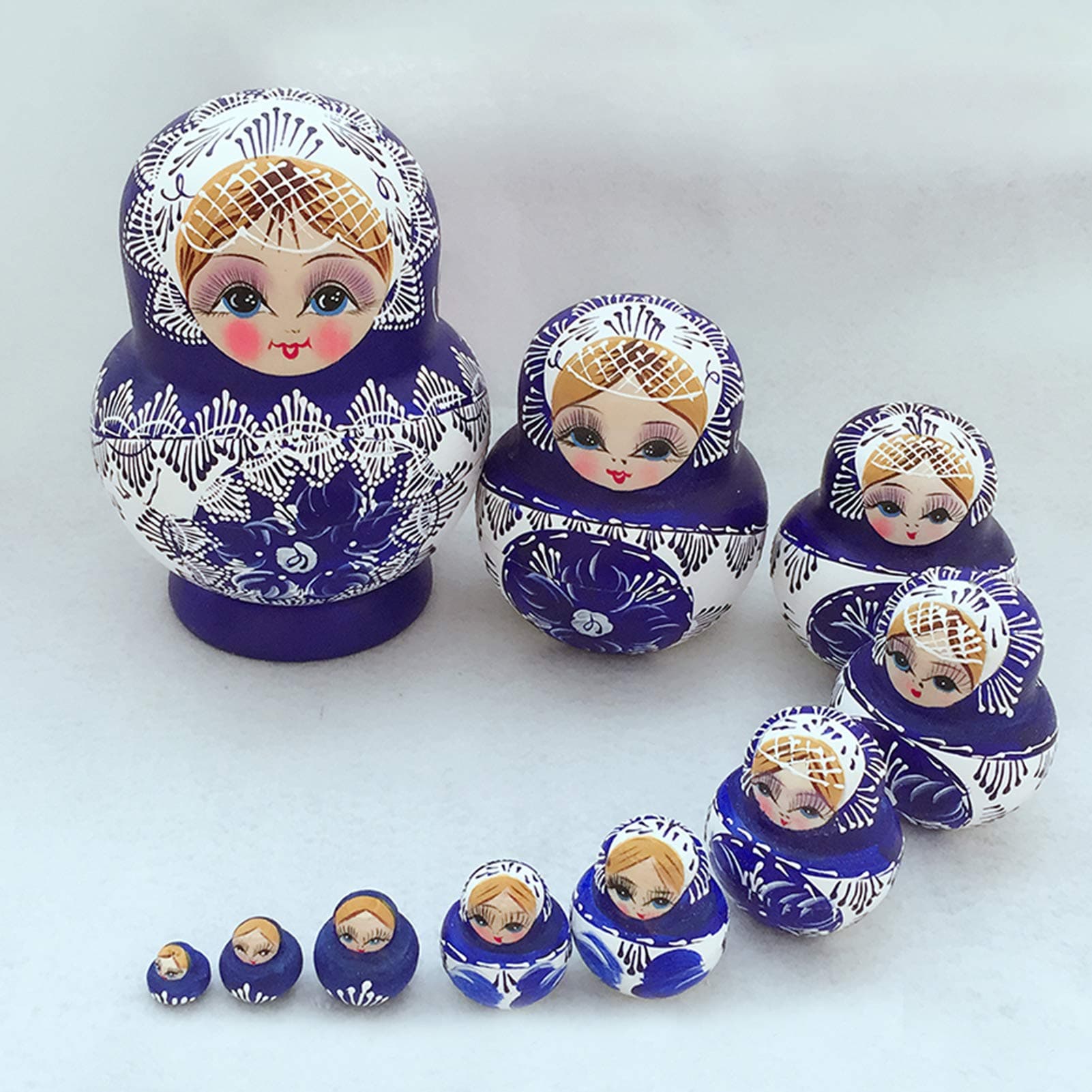 Vermon 10-Layer Russian Nesting Dolls, Big Belly Blue & White Porcelain Nesting Dolls, Handcrafts Satin Wood Russian Dolls, Wishing Doll for Hold Items, Russian Christmas Decorations
