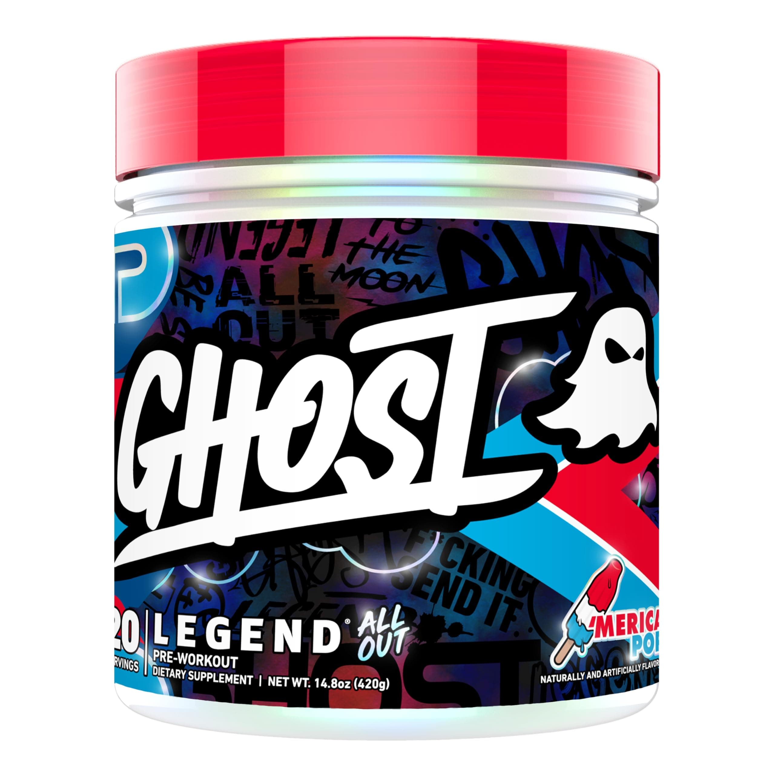 GHOST Legend All Out Pre-Workout Powder, 'Merica Pop - 20 Servings - Pre-Workout Supplement for Men & Women - Energy & Pumps - Caffeine, Citrulline, Beta Alanine, Betaine & NO3-T