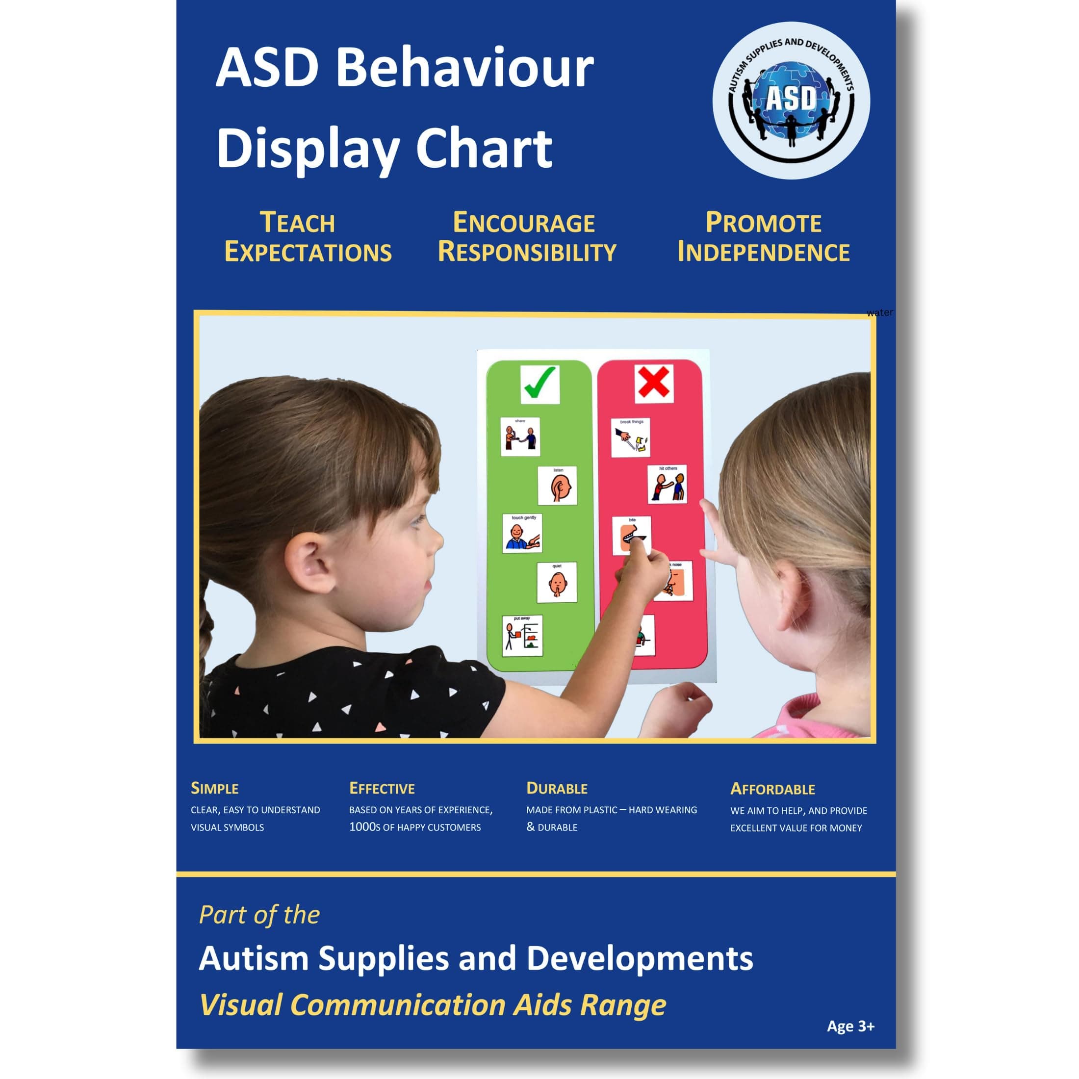 A3 Behavior Chart ABA Therapy Materials – Premium Durable Plastic Display Poster - Preschool Classroom Must Have –-Wipedown Visual Schedule for Kids – Autism Learning Materials (English)