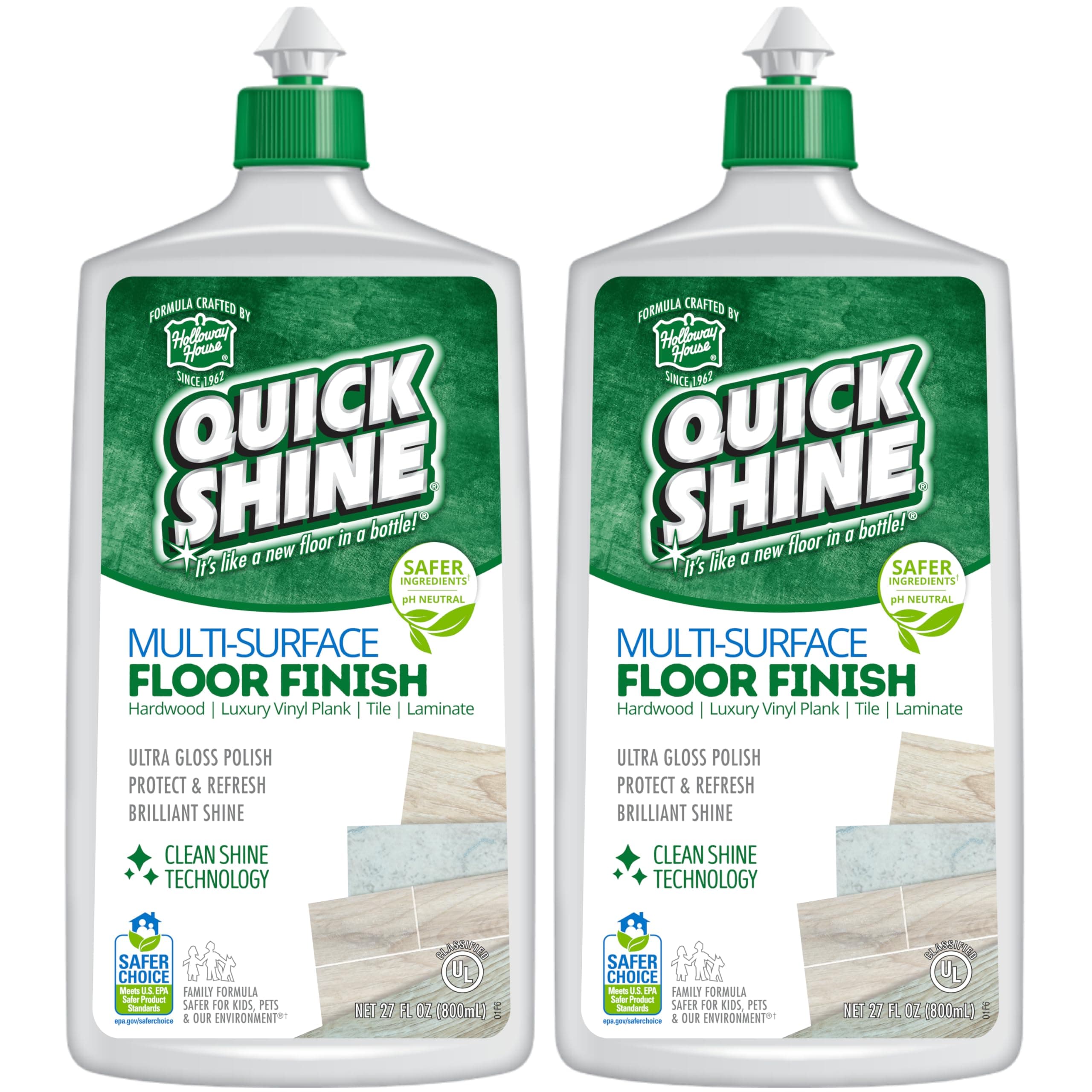 Multi-Surface Floor Finish-Polish 27oz-2pk | Safer Choice, No PFAS, pH Neutral Clean Shine Technology | Squirt & Spread | For Wood, Laminate, LVP, LVT, Tile & Stone | Made in USA