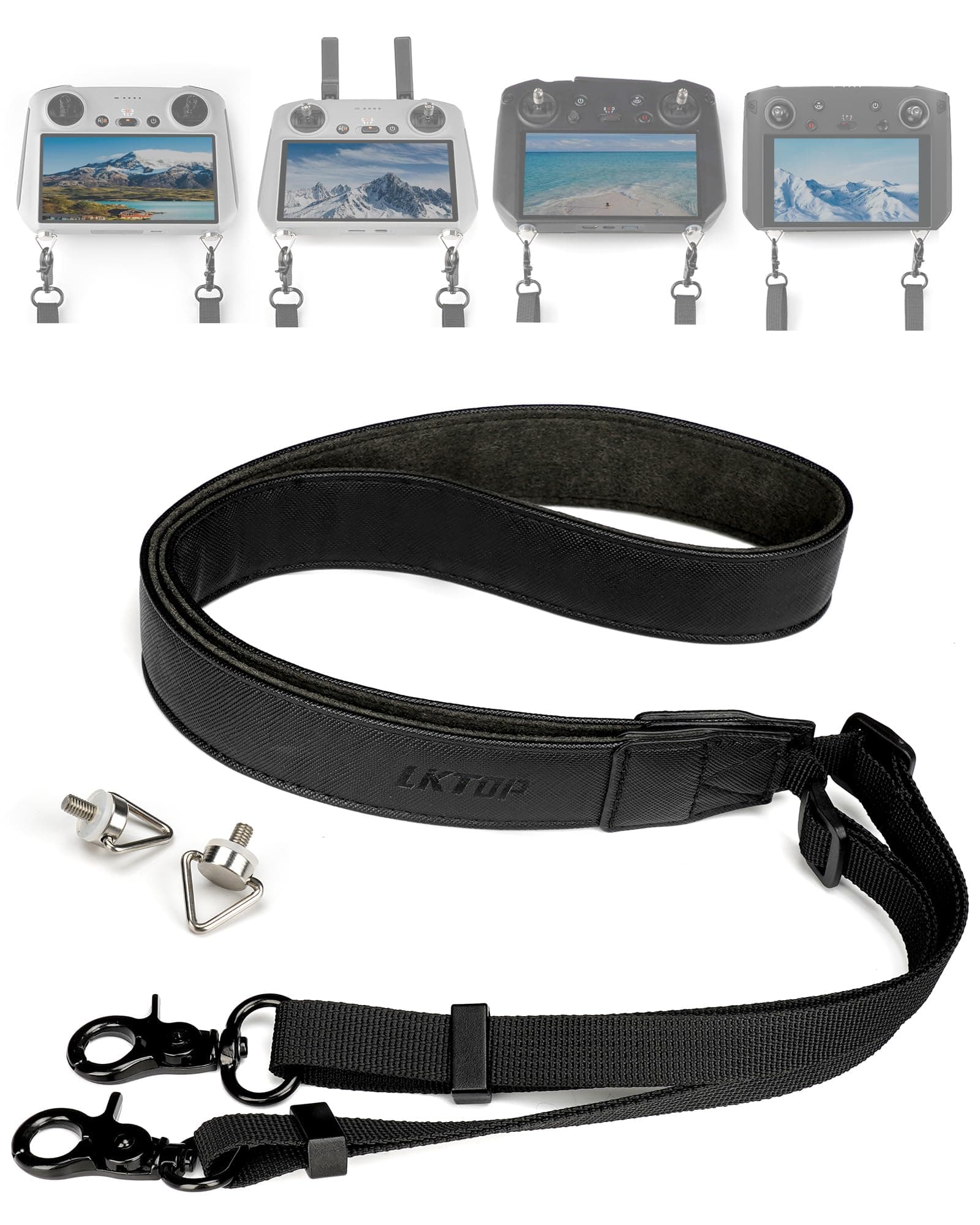 LKTOP Lanyard Neck Strap for DJI rc 2/Pro/Smart Controller Accessories, Mini 4 Pro Adjustable Leather Lanyard for DJI Mini 4/3 Series, Air 3/Air 2S, Mavic 3 Series (50-63", with Screws), Black