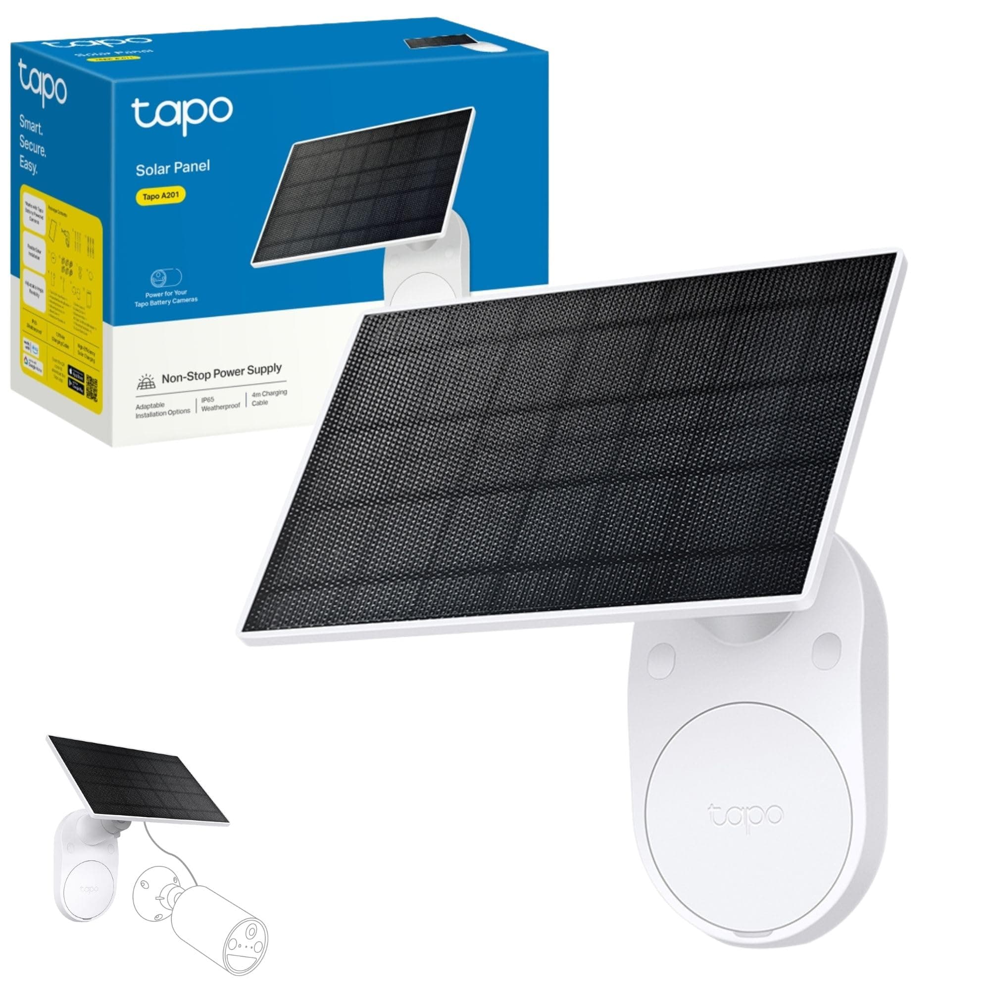 Tapo A201 Solar Panel, Flexible Installation and Angle Adjustment, High-Efficiency 45min Solar Charging for Full Day Usage, Non-Stop Power Supply, IP65, Compatible with All Battery Cameras