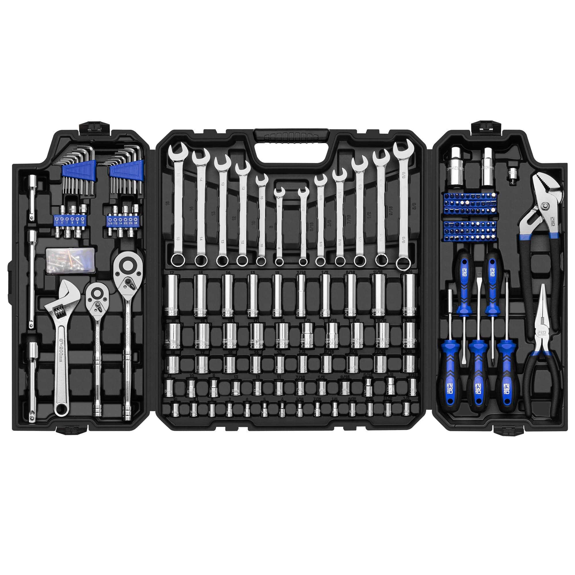 240-Piece Mechanics Tool Set, General Assorted SAE/Metric Sockets and Wrenches Automotive Repair Tool Kit with Plastic Storage Toolbox