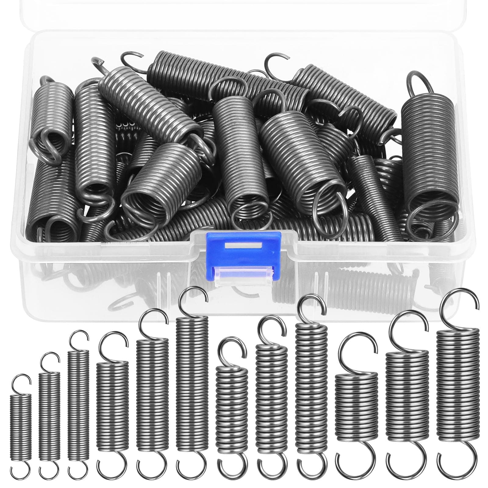 Hilitchi 36Pcs Extension Spring Assortment Kit 12 Sizes Extension Spring Carbon Steel Small Springs Extended Spring Compression Springs for Furniture Mechanism Maintenance