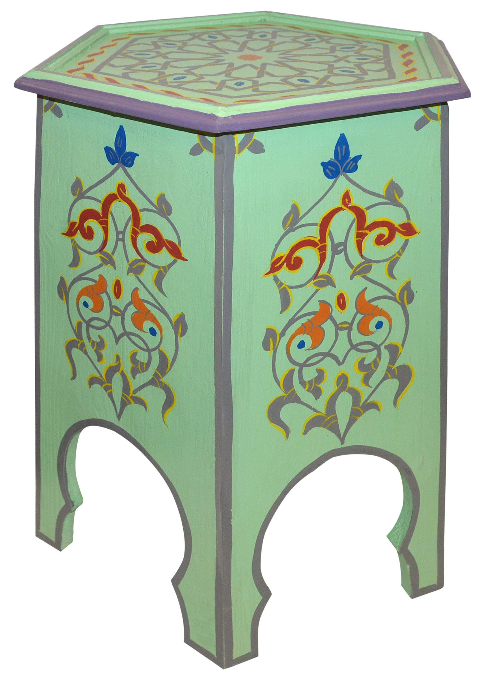 Hand Painted Moroccan Octagonal Coffee Table - in Light Pistachio Colour - Di 45 H42 cm -