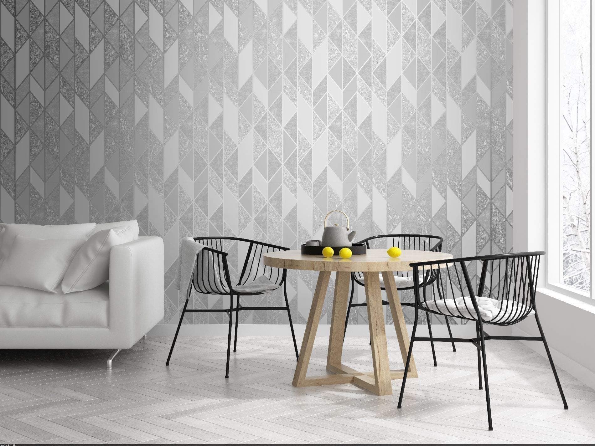 Superfresco Silver Milan Geometric Wallpaper | Paste The Paper Application | Silver Geometric | Eco-Friendly