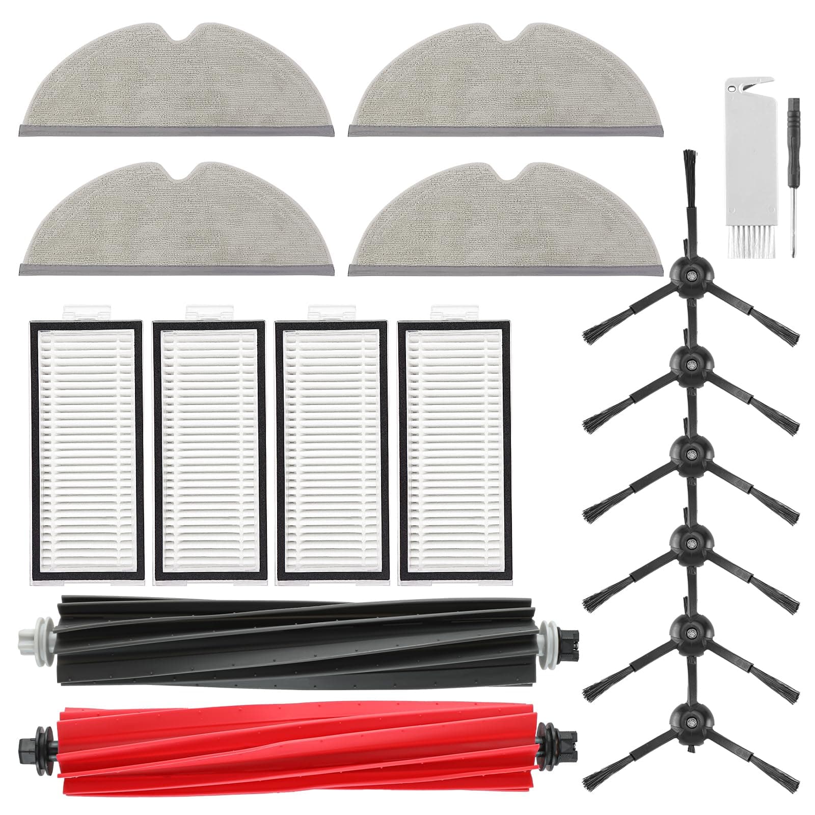 20PCS Accessories Kit Replacement Compatible with Roborock Q5 Pro / Q5 Pro+ / Q8 Max / Q8 Max+ Robot Vacuum, 1 Dual Main Brush, 6 Mop Cloth Pads, 6 Side Brushes, 4 HEPA Filters, 1 Cleaning Tool