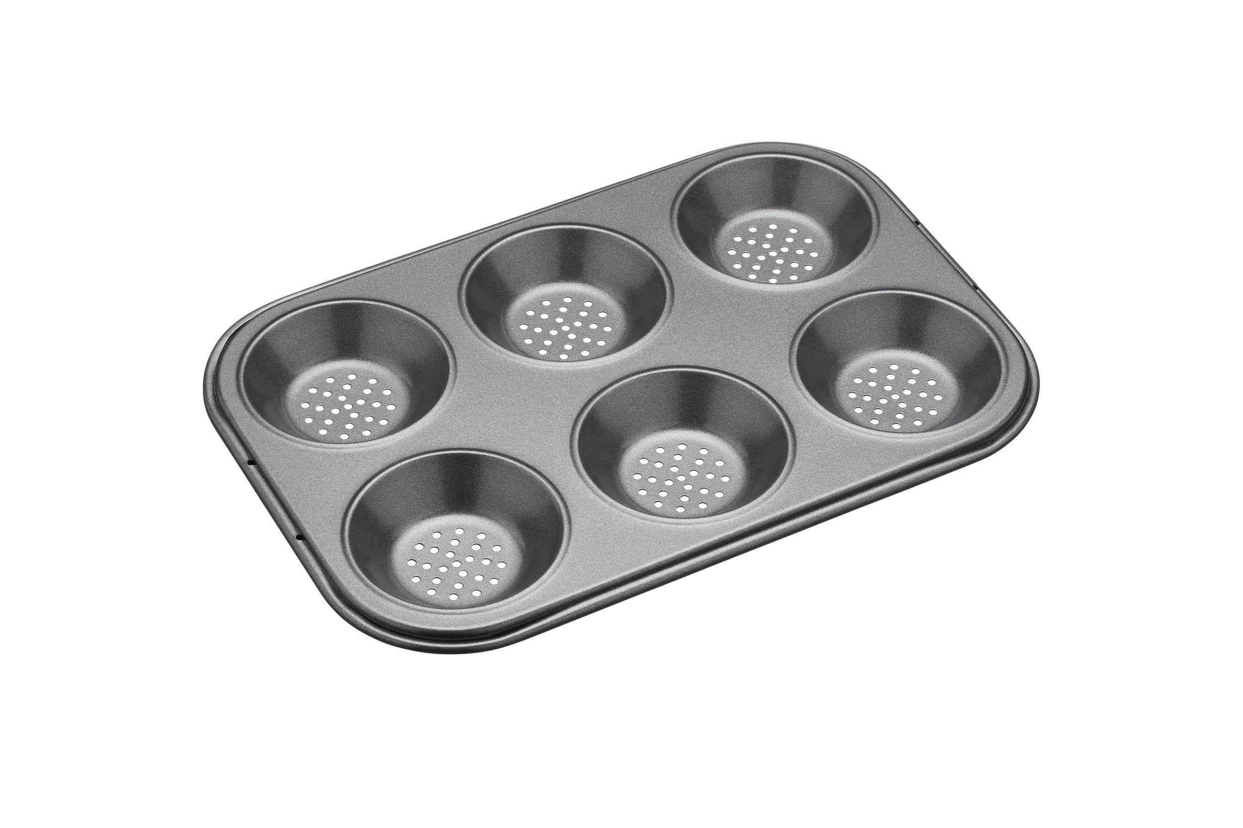 KitchenCraft Six Hole Crusty Bake Baking Pan, Black
