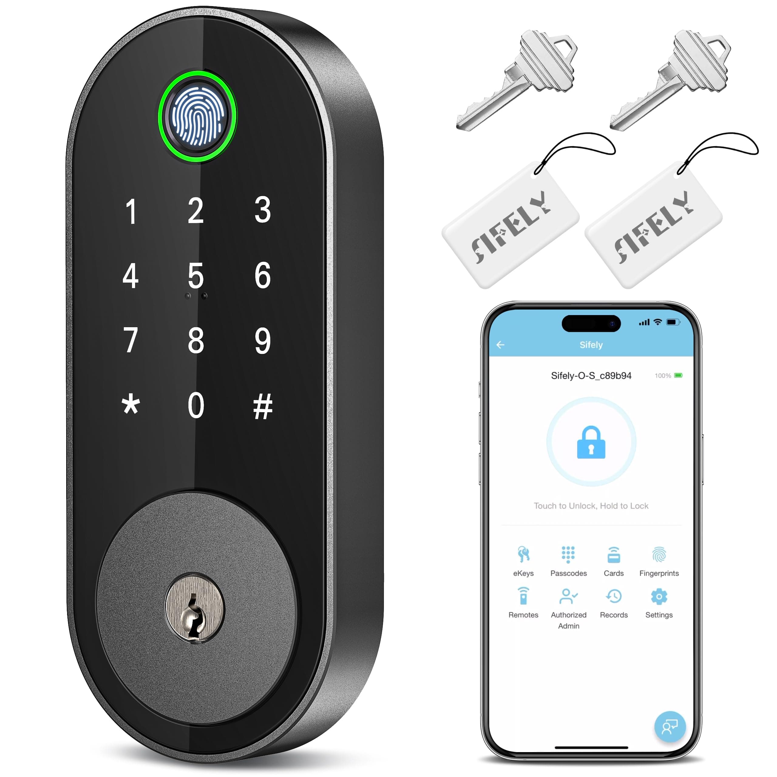 Sifely Keyless-Entry Fingerprint Deadbolt Smart Lock: Smart Lock, Automatic Electronic Keyless Entry Door Lock, Digital Smart Door Lock with Code, Biometric Fingerprint Door Lock with Keypad (Black)